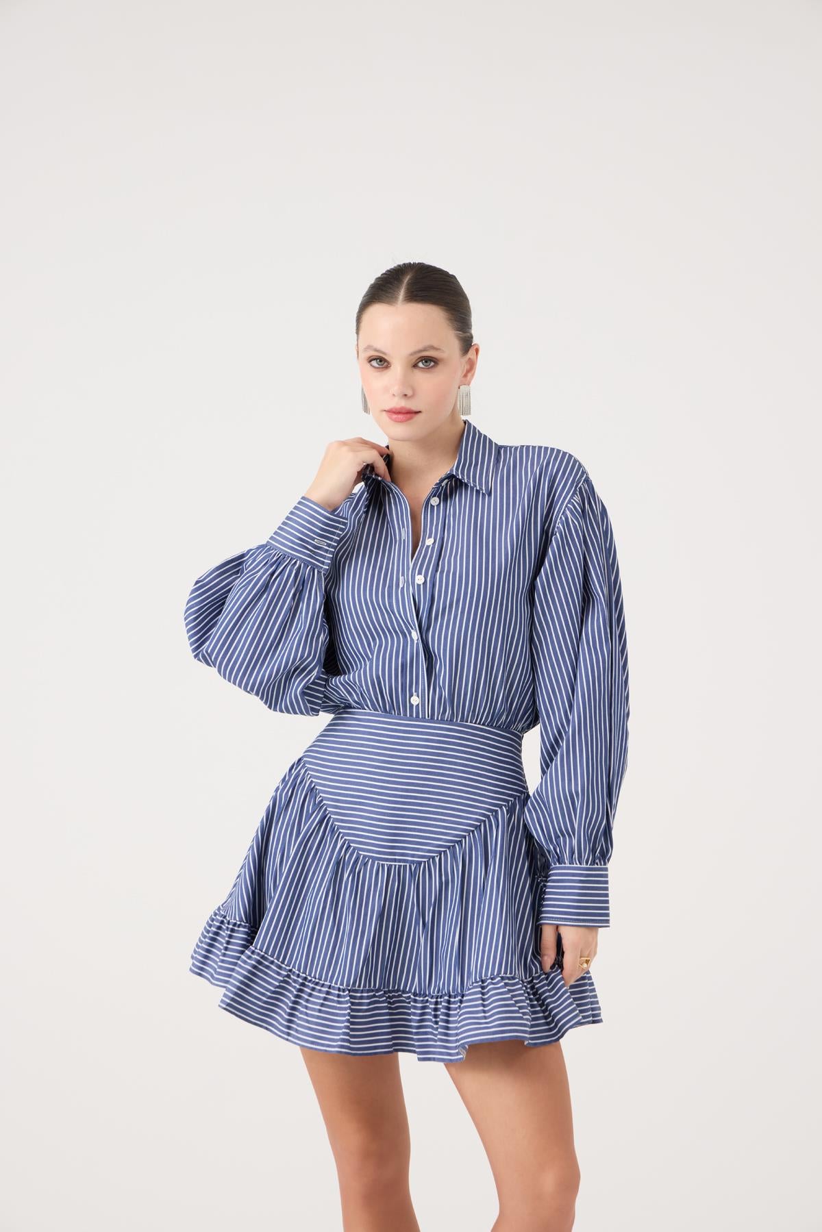 Korse Görünümlü Mini Ashley Elbise Mavi