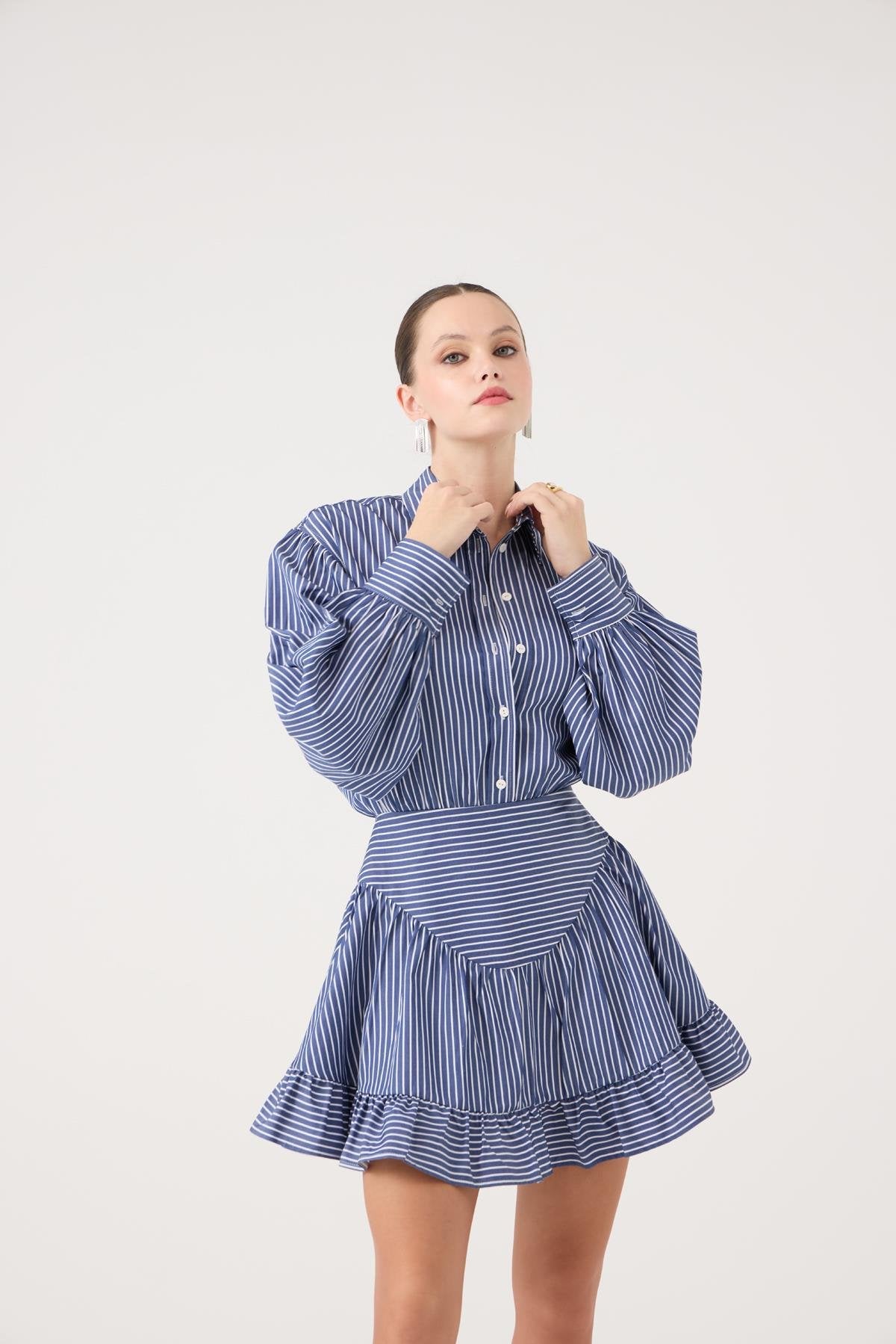 Korse Görünümlü Mini Ashley Elbise Mavi