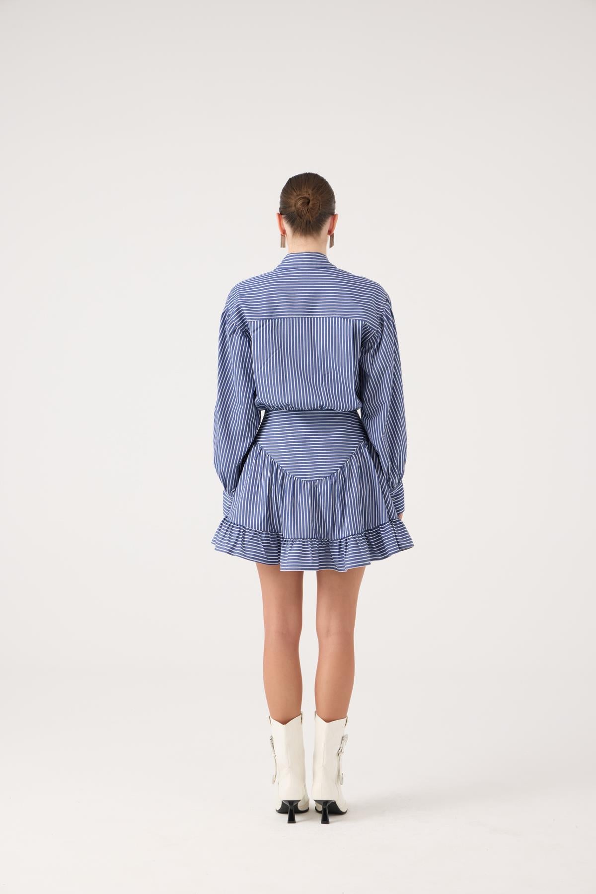 Korse Görünümlü Mini Ashley Elbise Mavi