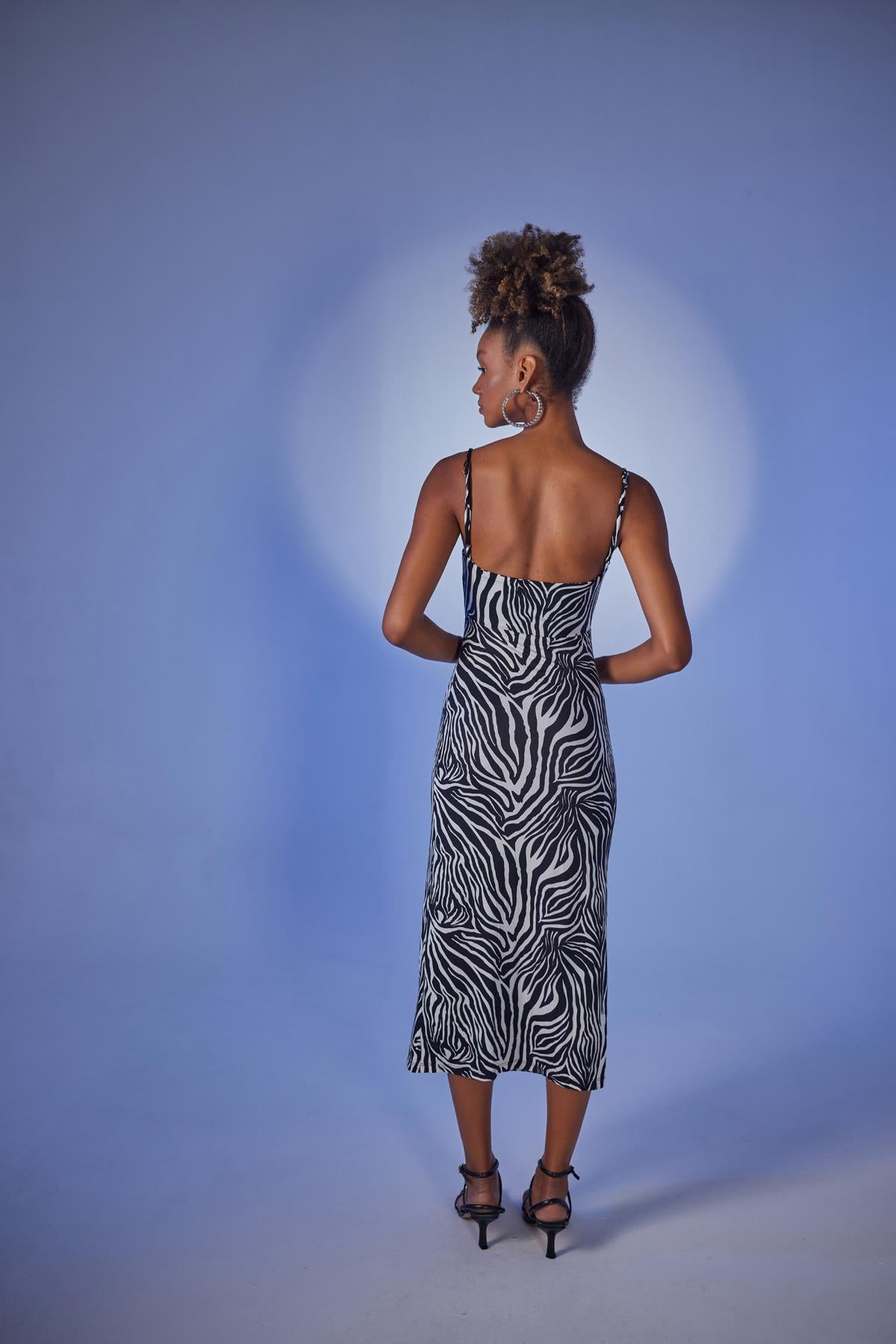 Holly Lolly-Lotus Elbise, Siyah Zebra Desenli-Elbise-4-Milagron.com