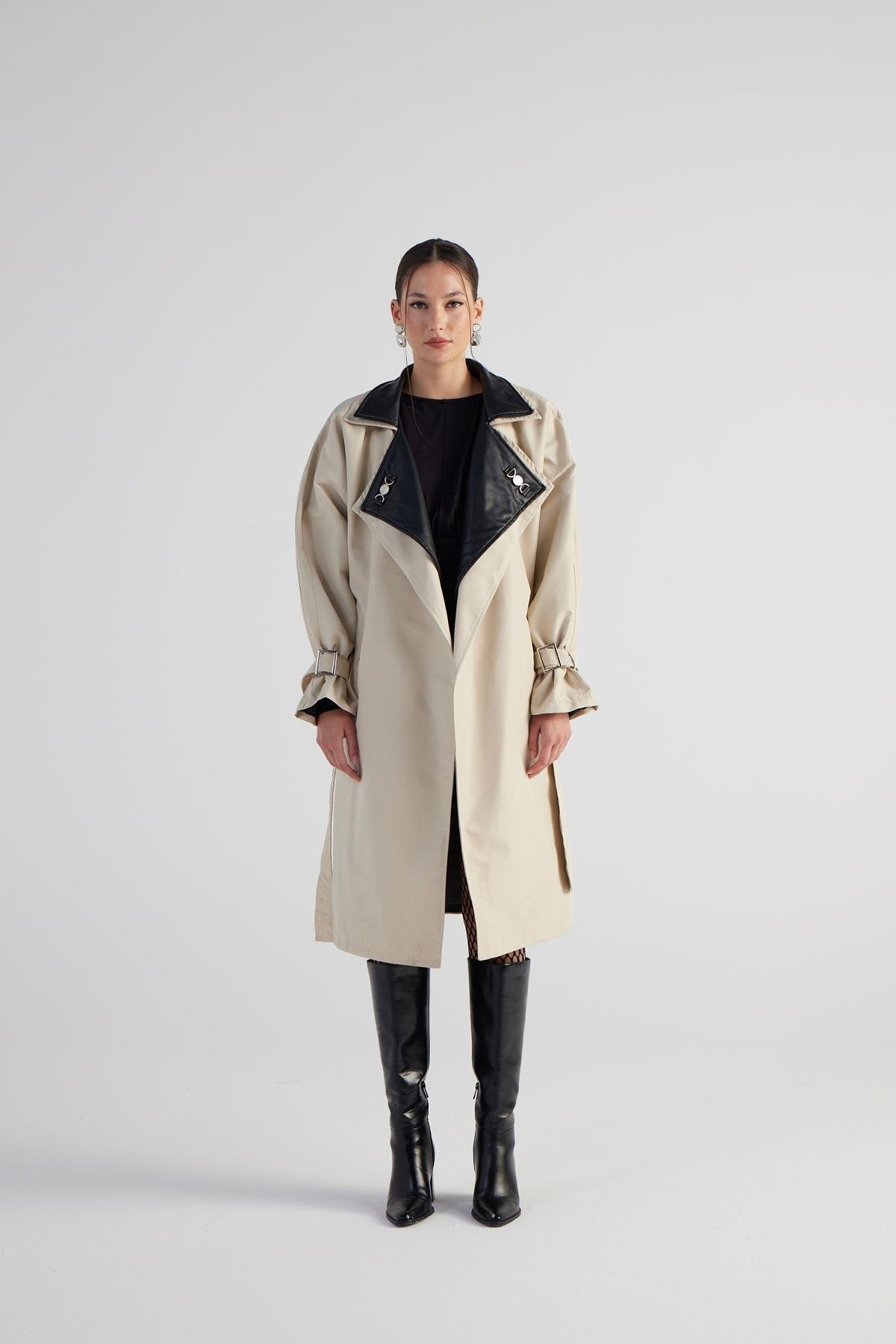 Maxi Boy Kemerli Cloak Trenchkot Bej