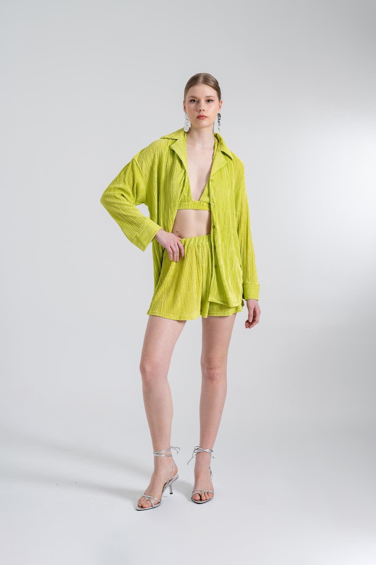 Oversize Düğme Kapamalı Comfy Oversize Gömlek Yeşil