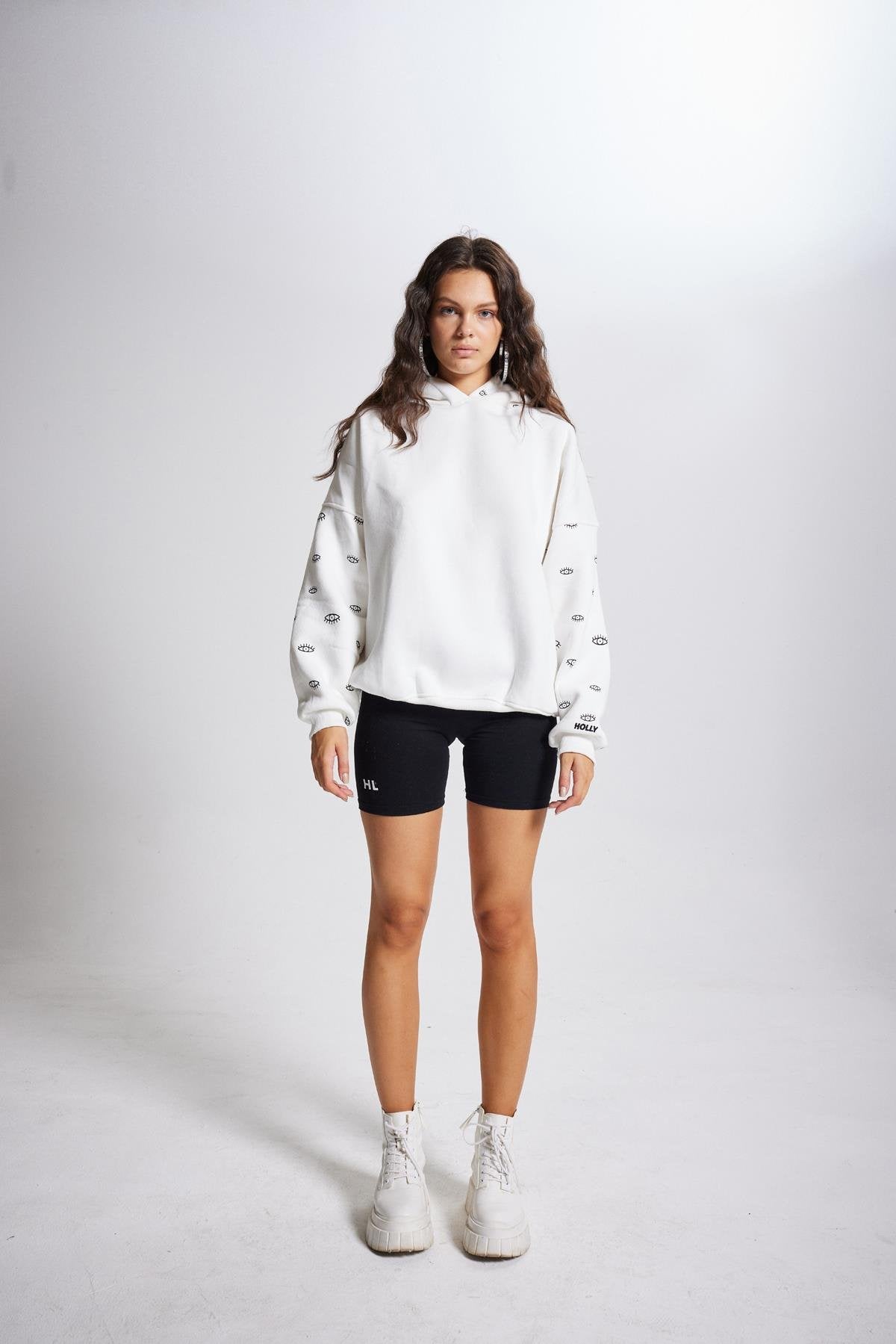 Oversize Kapüşonlu Unisex Eye Sweat Beyaz