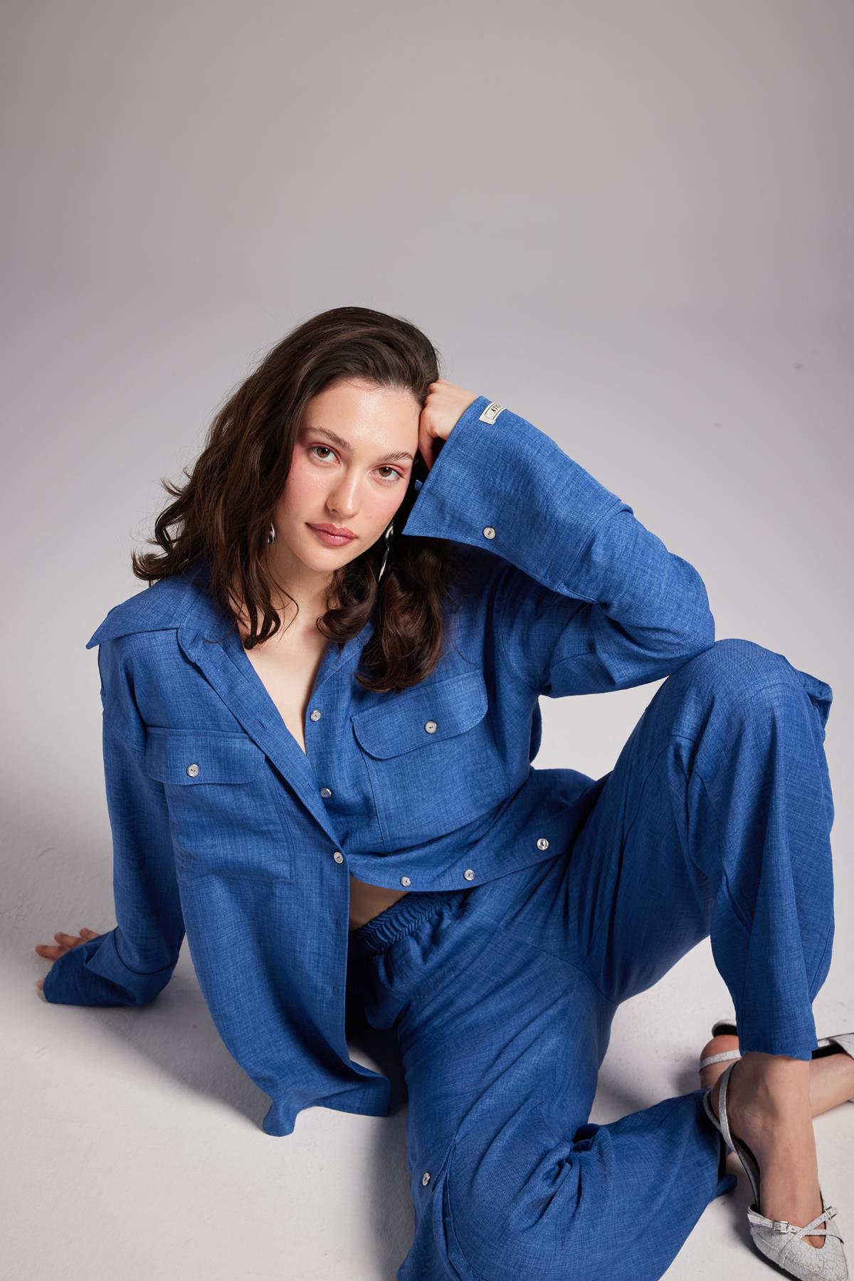 Oversize Kesim Julia Gömlek Mavi