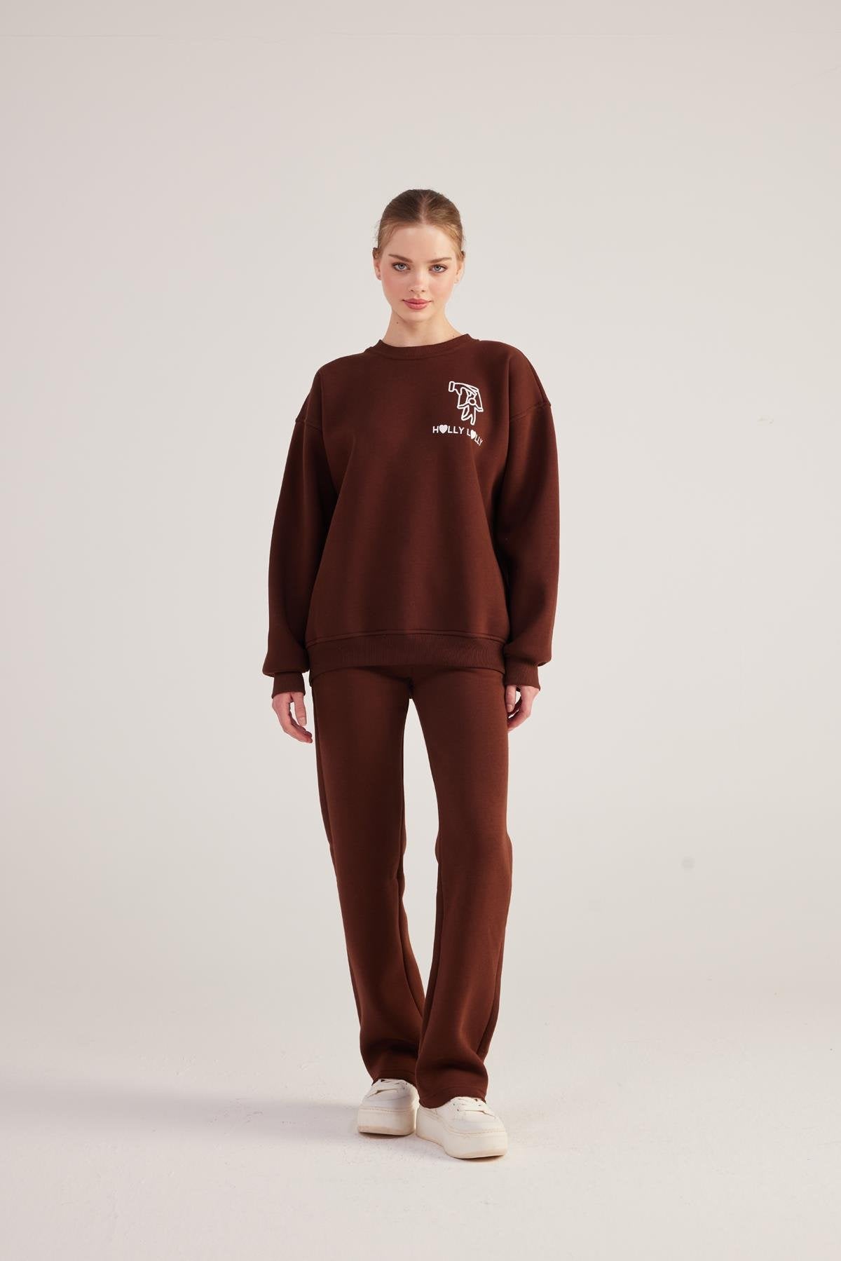 Oversize Kesim Unisex Gaslighting Sweatshirt Kahve