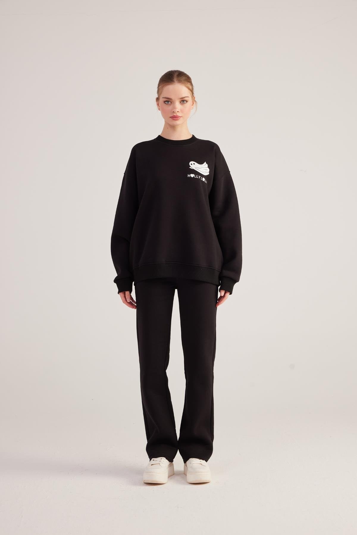 Oversize Kesin Unisex Ghosting Sweatshirt Siyah