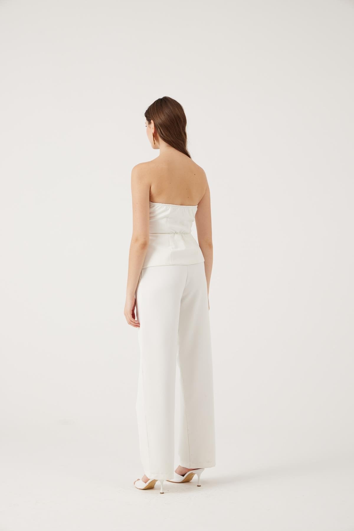 Palazzo Kesim Geniş Paça Harvey Pantolon Beyaz