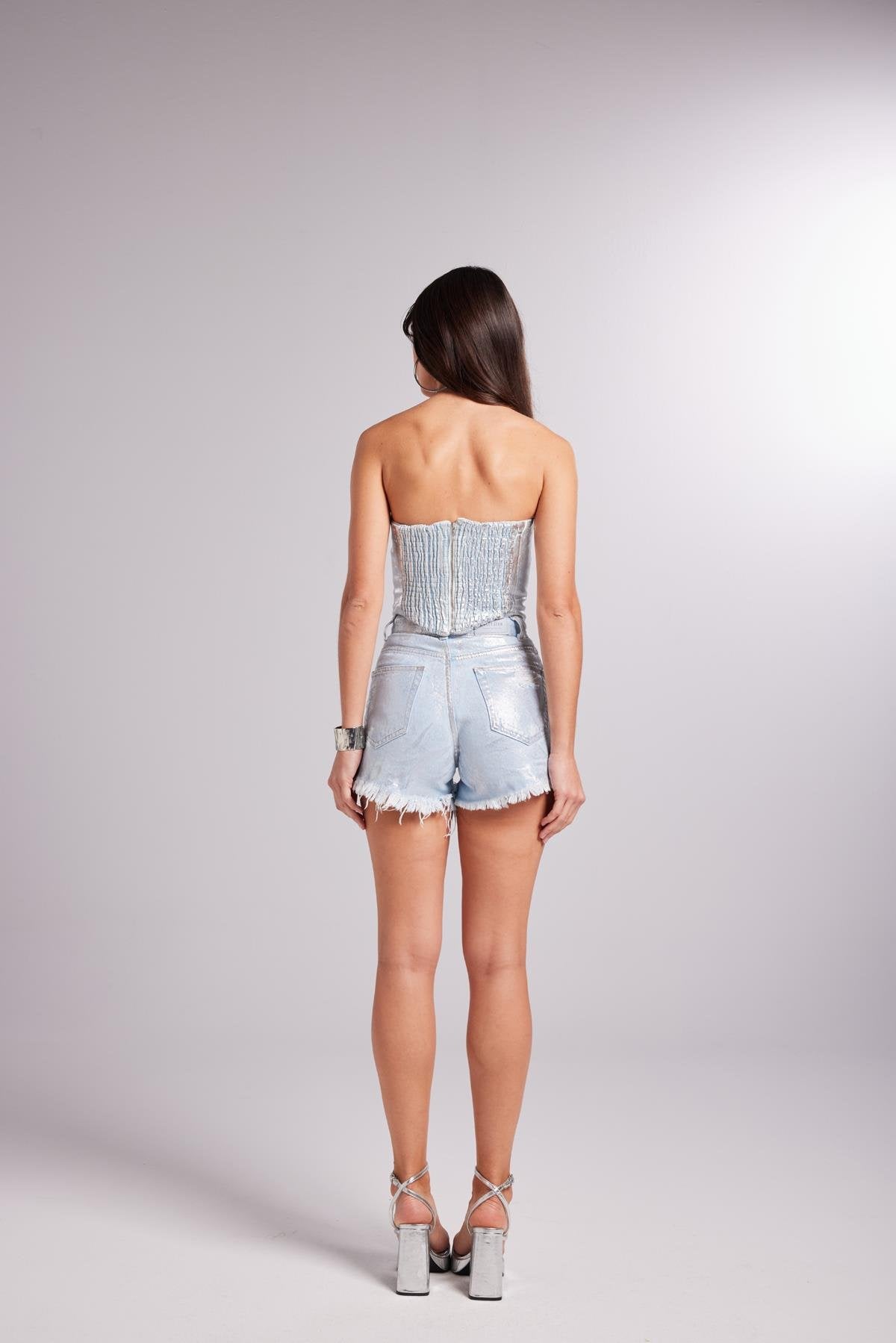 Parlak Kaplamalı Glossy Jean Büstiyer Mavi