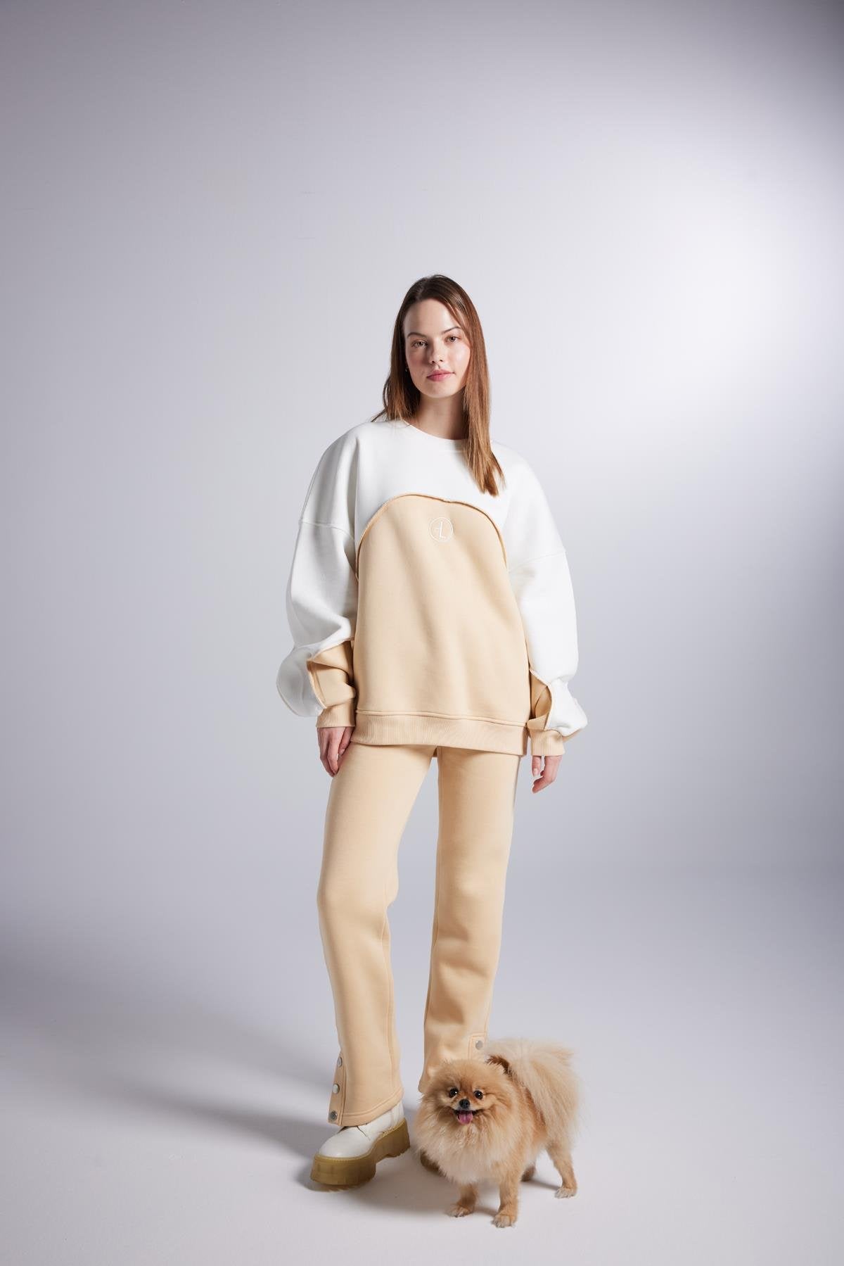 Şardonlu 3 İplik Kumaş Çıtçıt Kapamalı Lastikli Düz Kesim Nola Eşofman Altı Bej