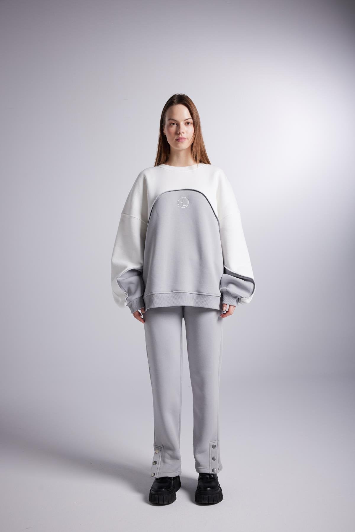 Şardonlu 3 İplik Kumaş Logolu Oversize Nola Sweatshirt Gri