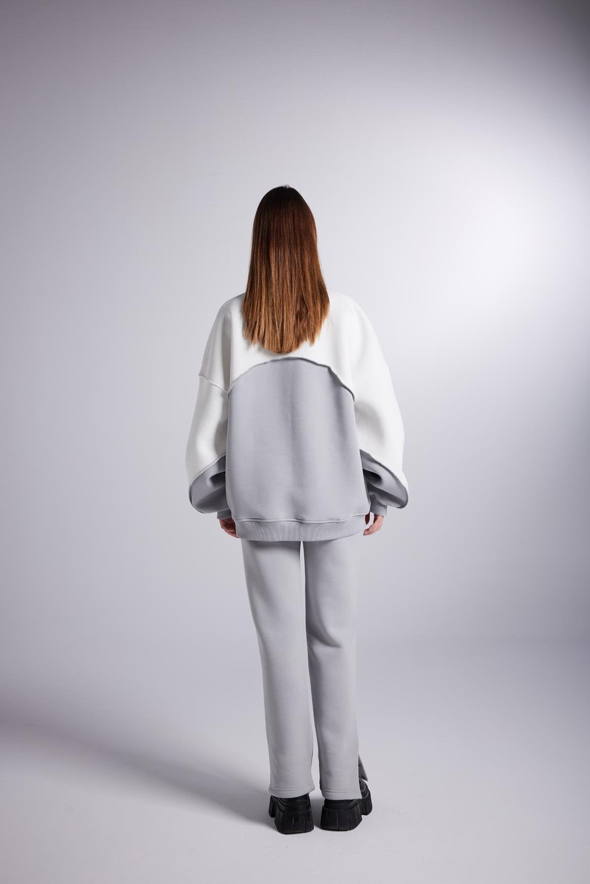 Şardonlu 3 İplik Kumaş Logolu Oversize Nola Sweatshirt Gri