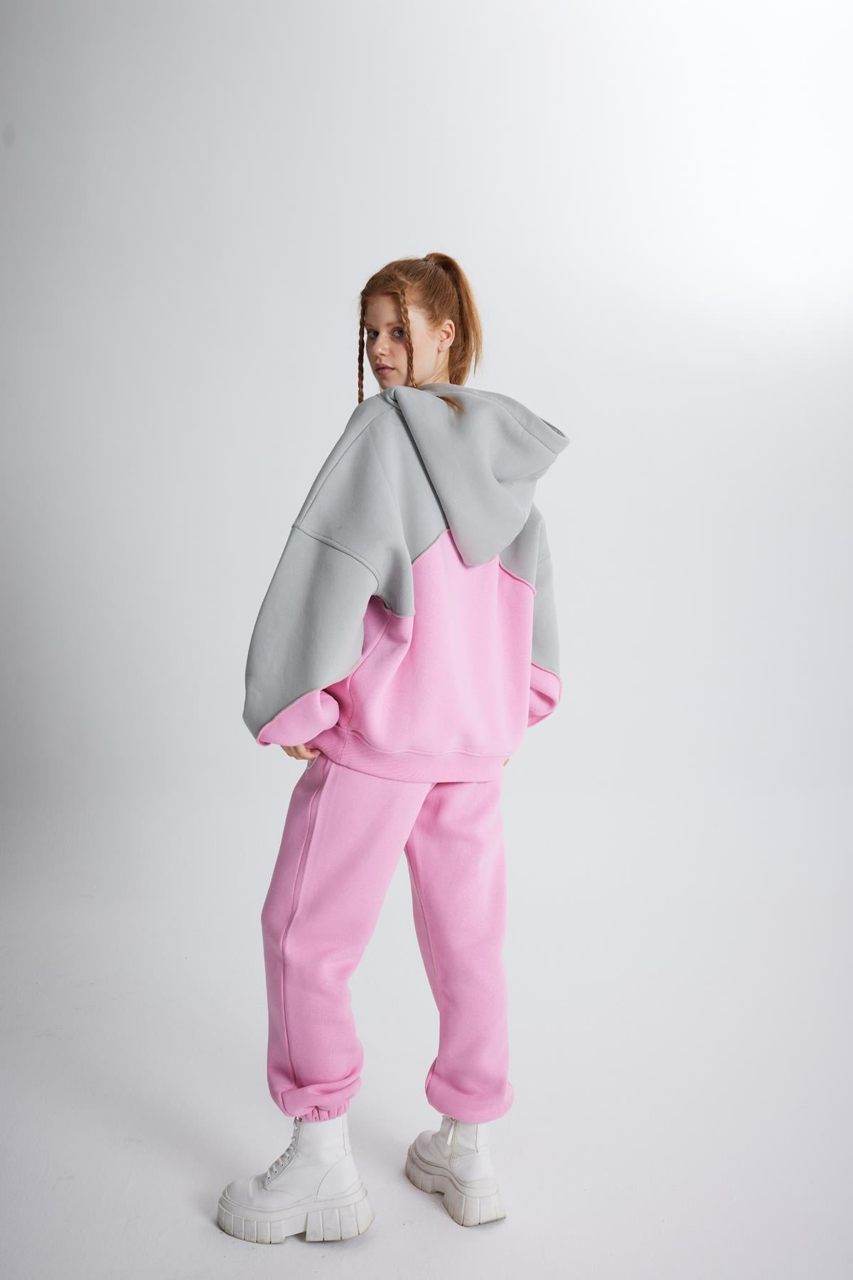 Şardonlu 3 İplik Kumaş Oversize Kapişonlu Revenge Sweatshirt Pembe