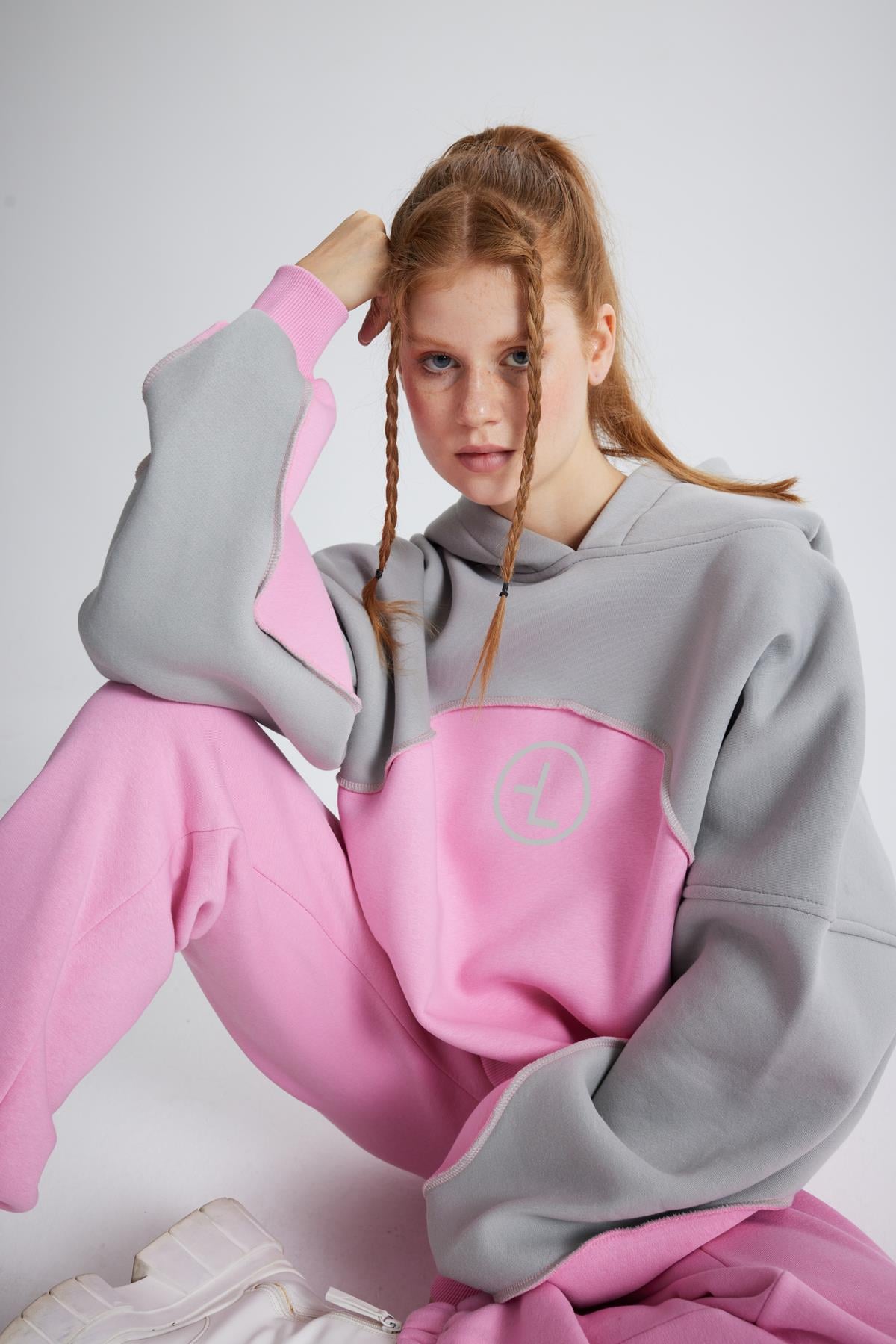 Şardonlu 3 İplik Oversize Kapüşonlu Sweatshirt, Pembe - 1