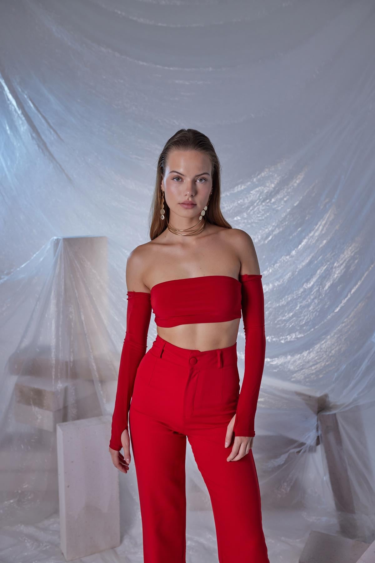 Straplez Model Noir Bluz Kırmızı