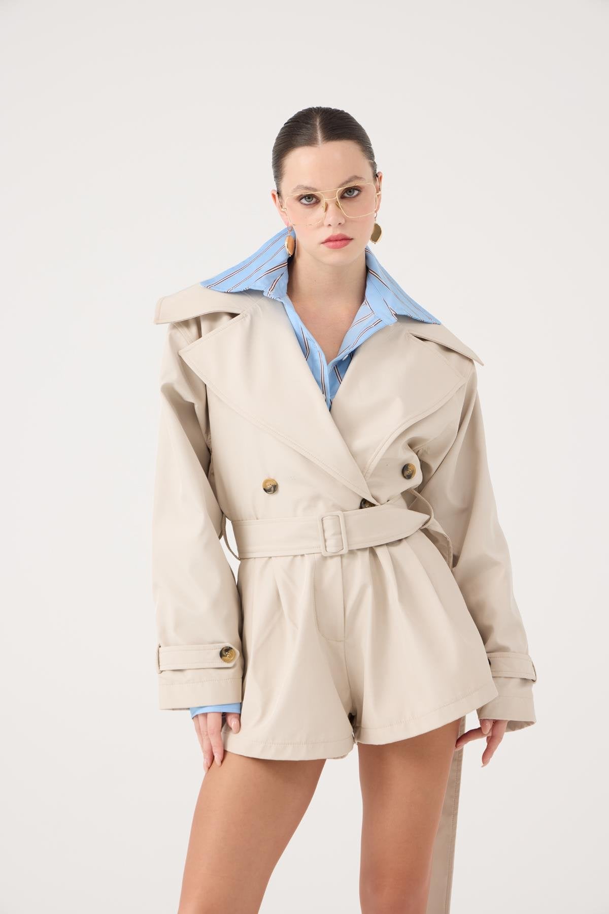 Trençkot Görünümlü Kemerli Regan Tulum Bej