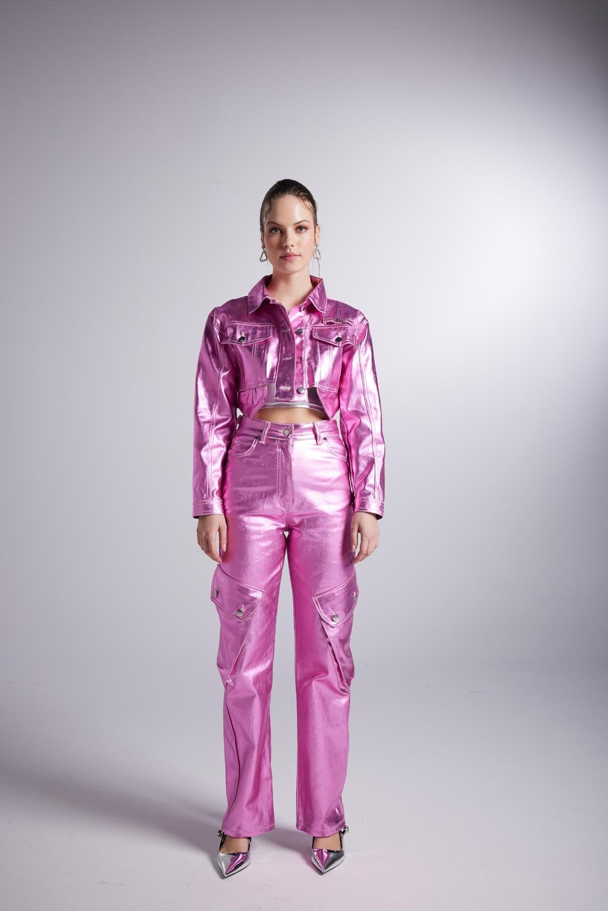 Varak Kaplama Kargo Cepli Millen Pantolon Pembe