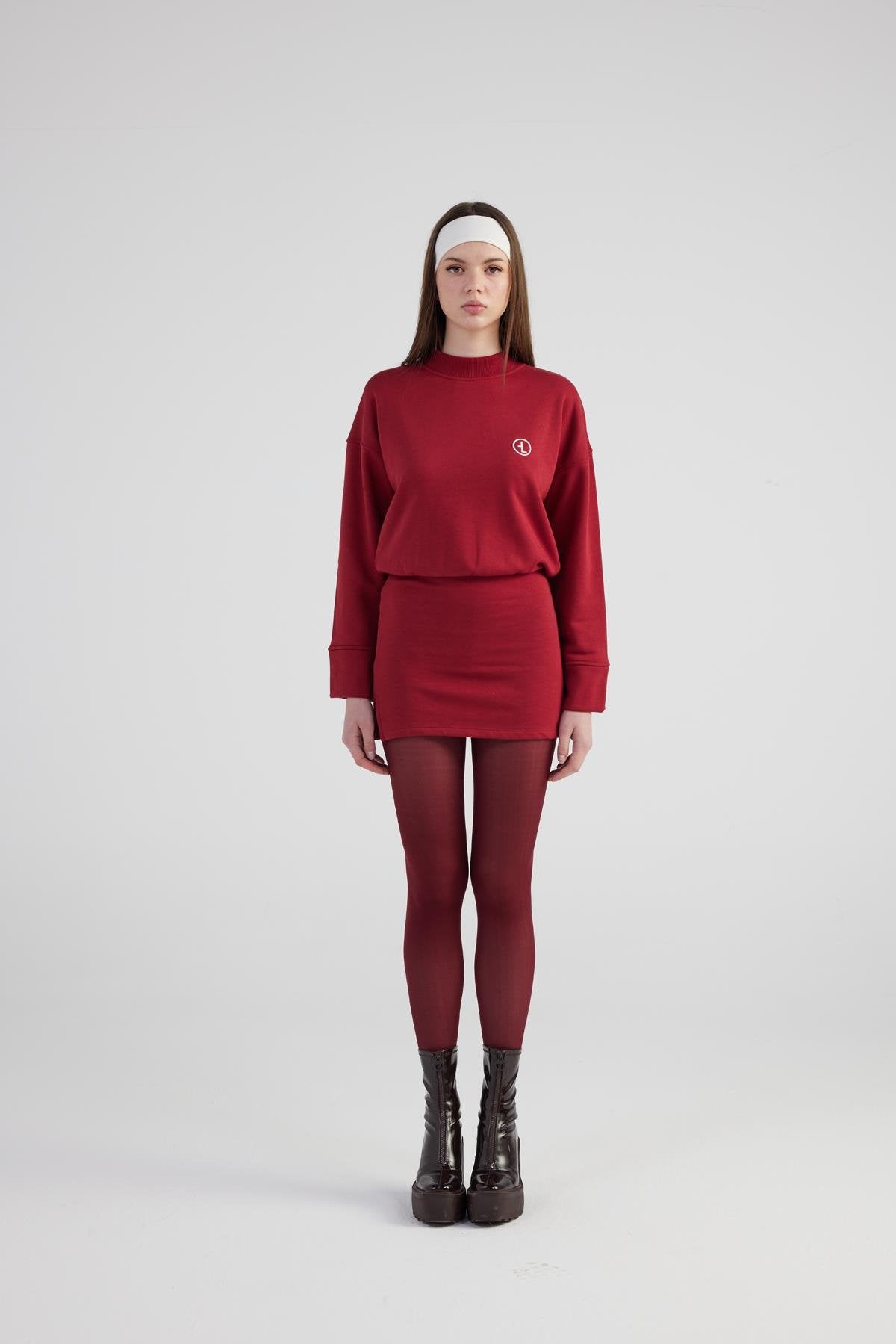 Yırtmaçlı Dokuma Kumaş Mini Claire Elbise Bordo