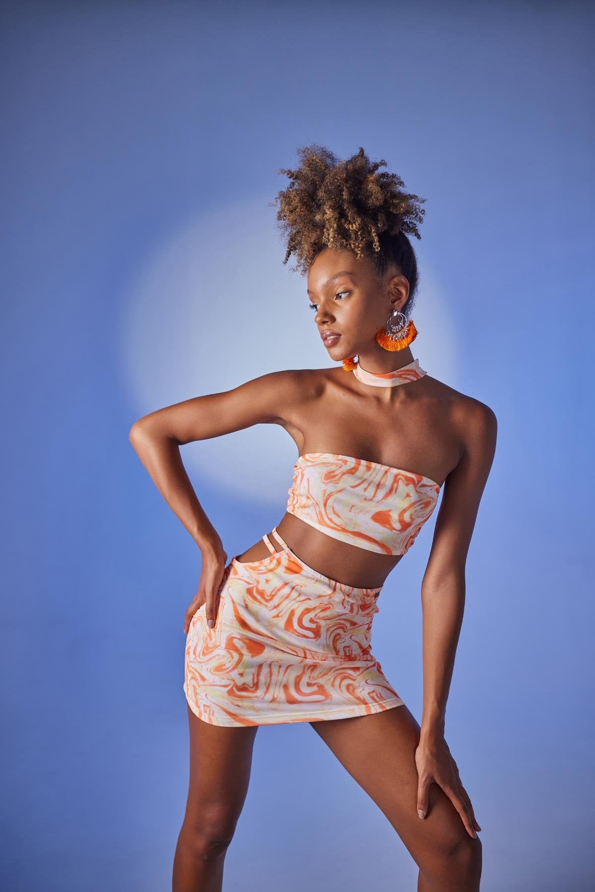 Yüksek Bel Etek Straplez Kinney Takım Turuncu