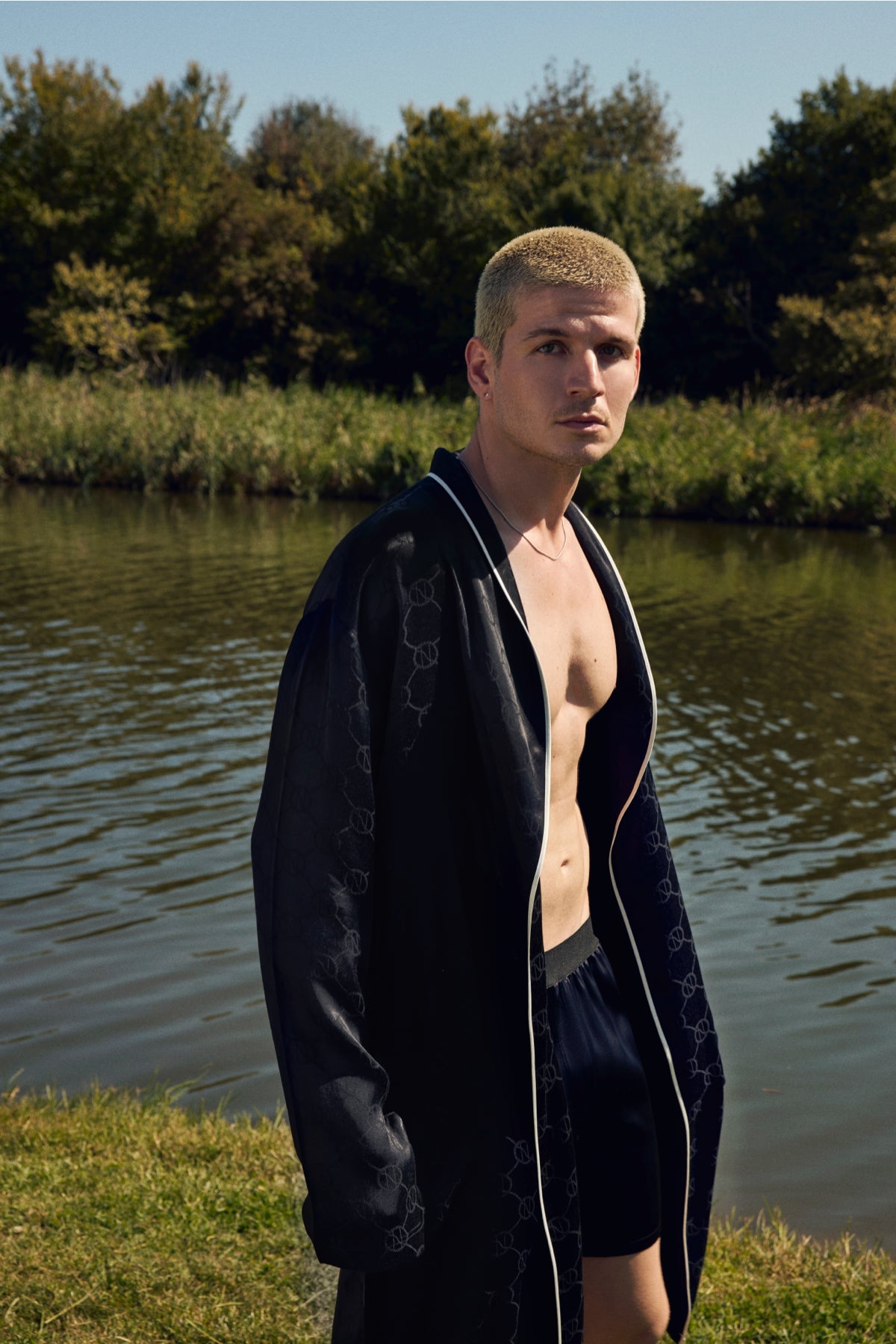 House Of Silk-Erkek Charna Jakarlı Viskon Beyaz Biyeli Sabahlık-Sabahlık-3-Milagron.com