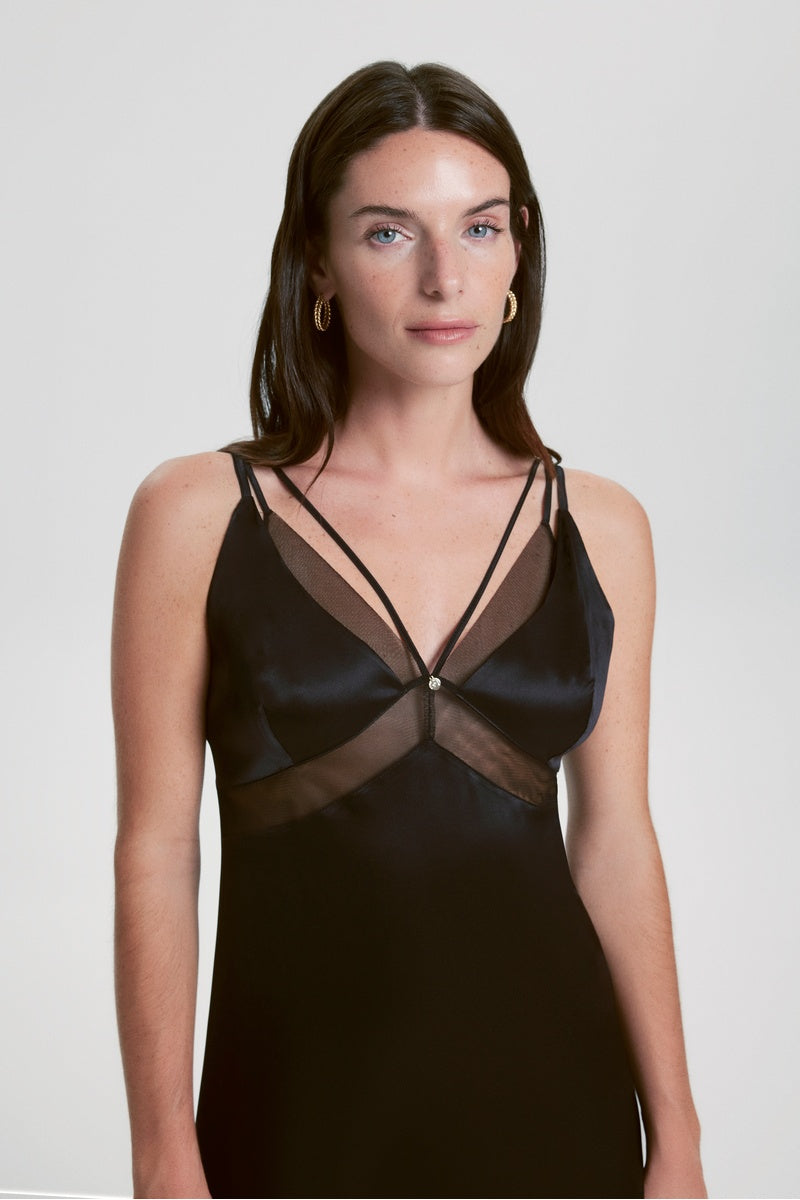 House Of Silk-Evelyn İpek Tül Detaylı Yırtmaçlı Elbise-Elbise-7-Milagron.com