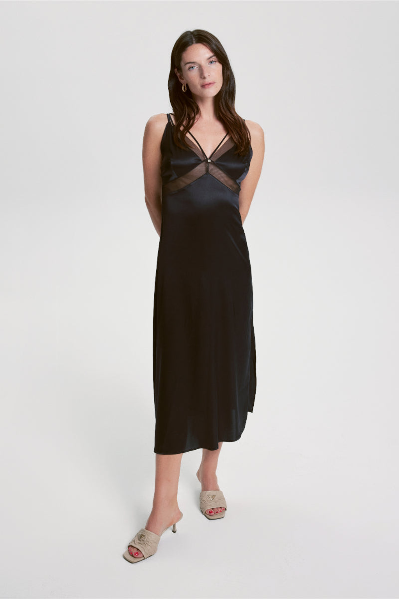 House Of Silk-Evelyn İpek Tül Detaylı Yırtmaçlı Elbise-Elbise-8-Milagron.com