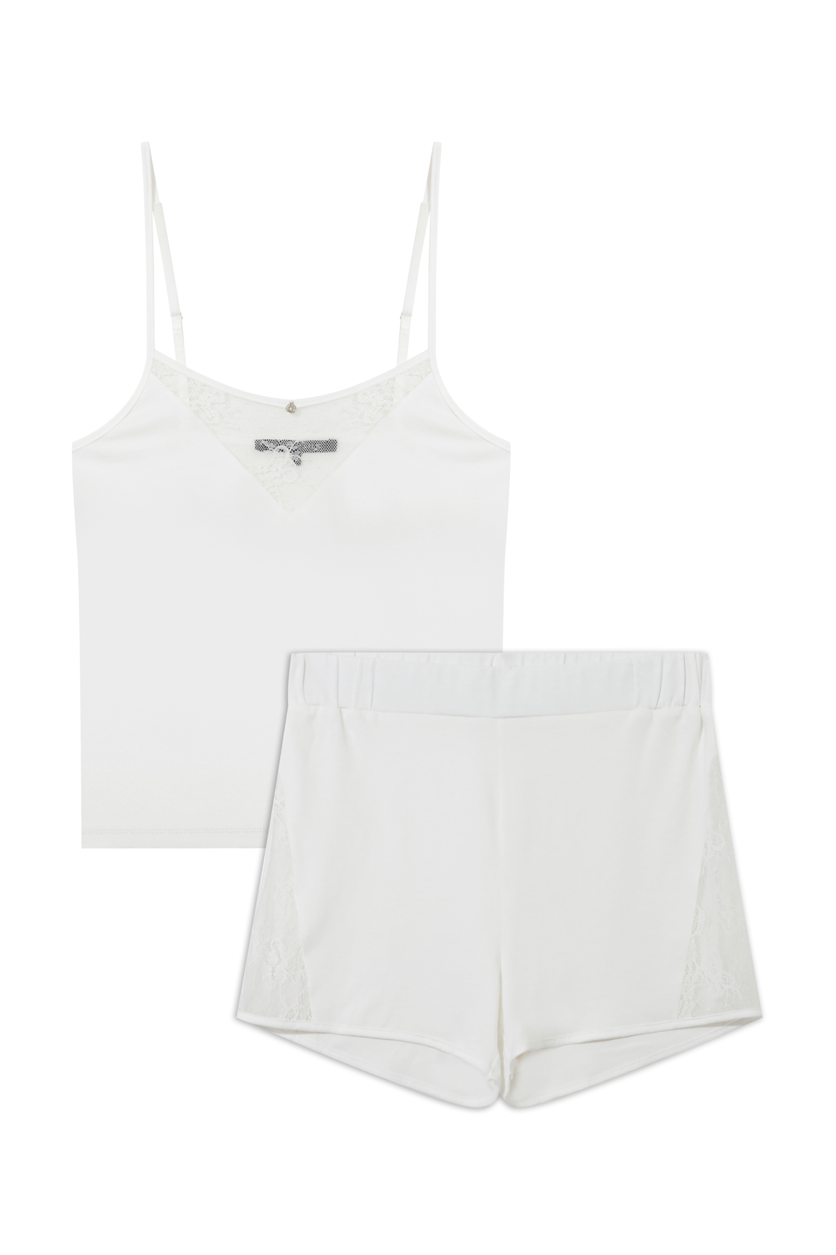 House Of Silk-Helen Viskon Dantel Dekolte Detaylı Askılı Şort Takım Beyaz-Pijama Takımı-8-Milagron.com