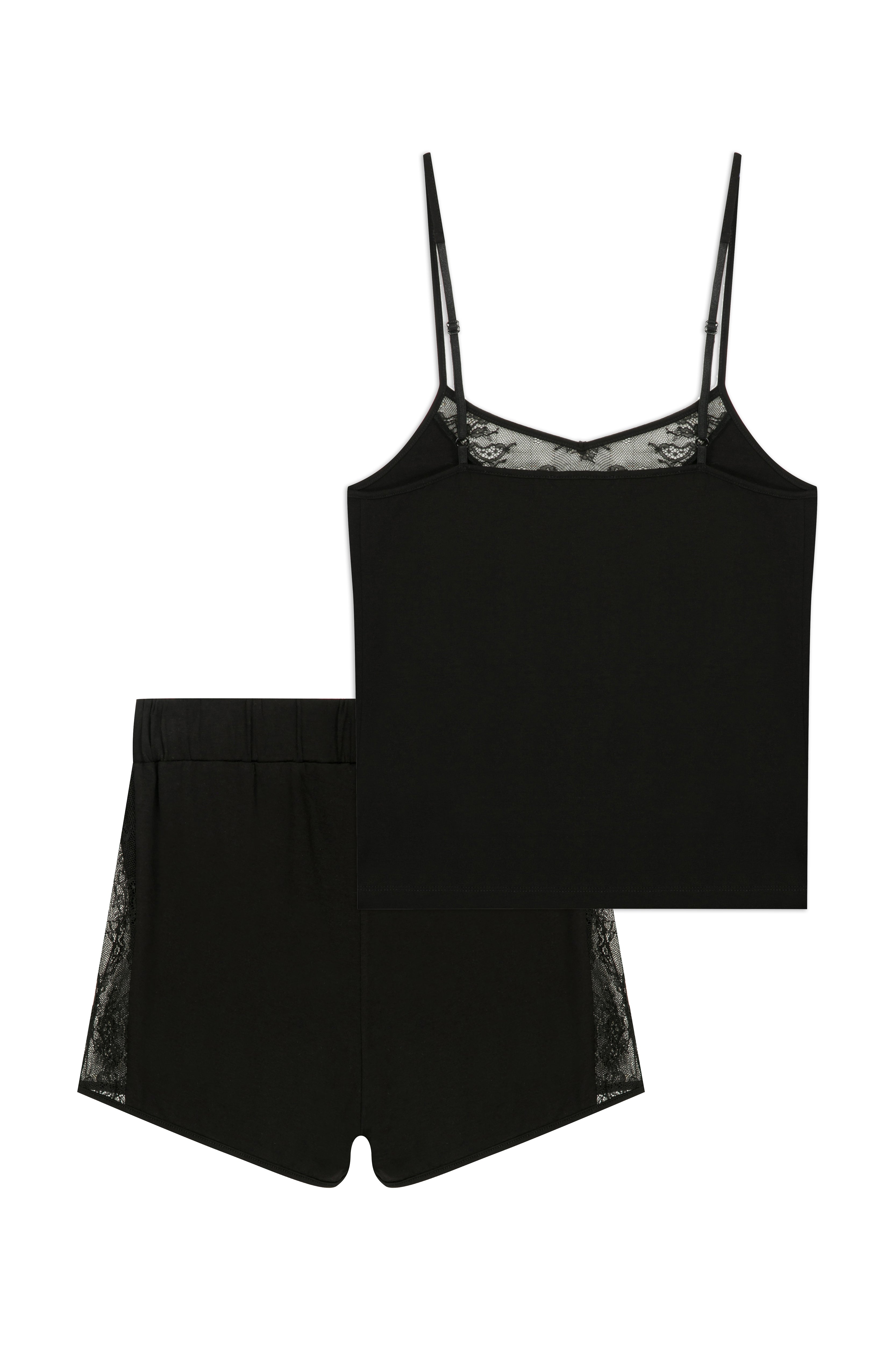 House Of Silk-Helen Viskon Dantel Dekolte Detaylı Askılı Şort Takım Siyah-Pijama Takımı-10-Milagron.com