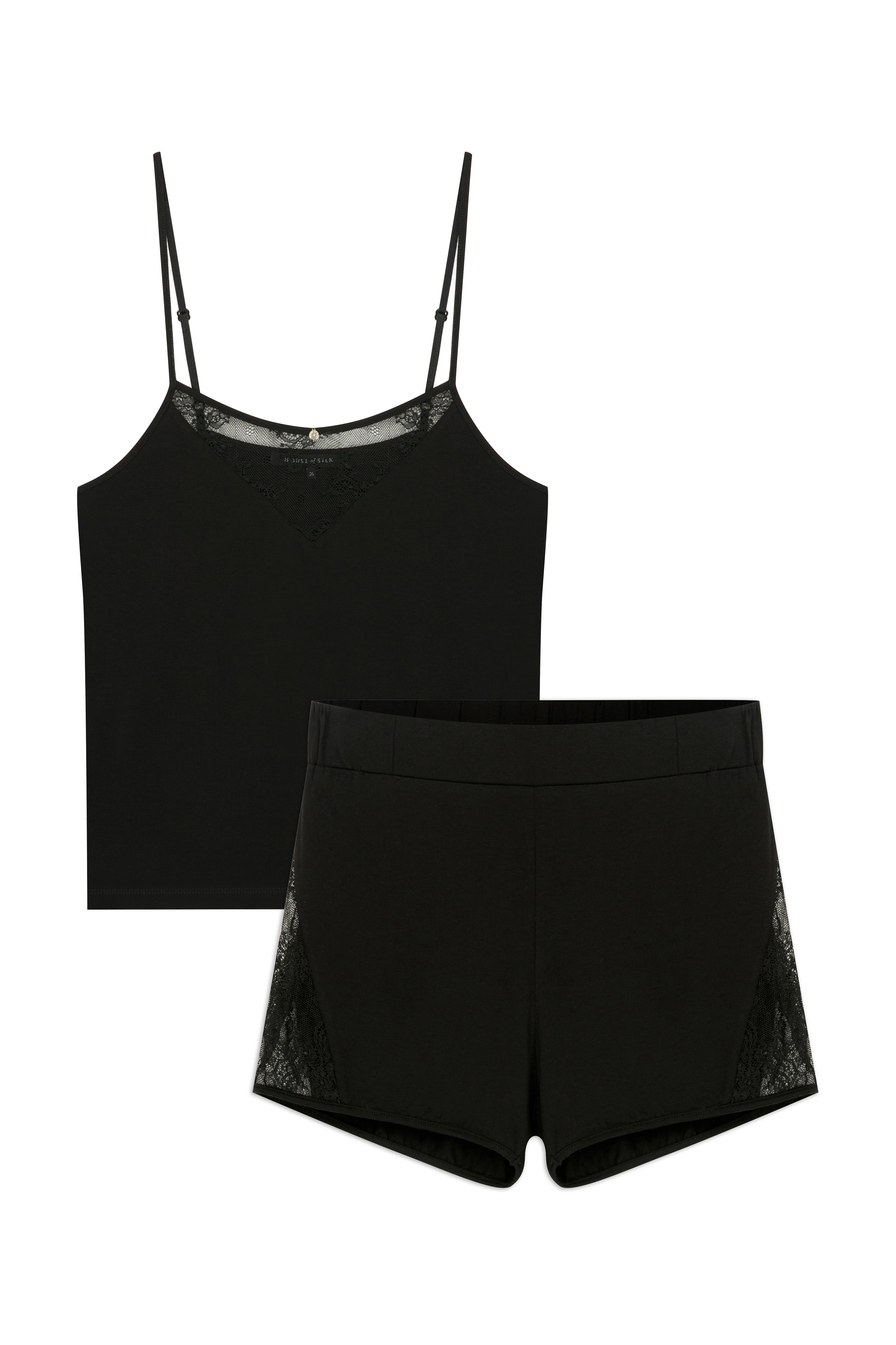 House Of Silk-Helen Viskon Dantel Dekolte Detaylı Askılı Şort Takım Siyah-Pijama Takımı-9-Milagron.com