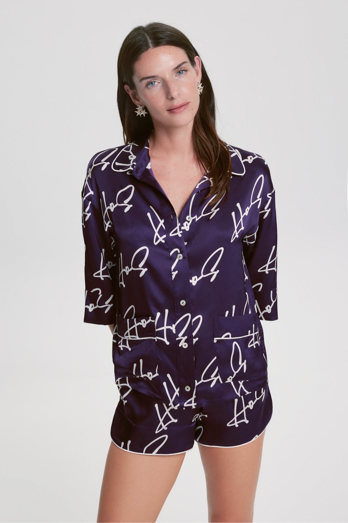 House Of Silk-İpek Rochelle Şort Pijama Takımı Mürdüm-Pijama Takımı-1-Milagron.com