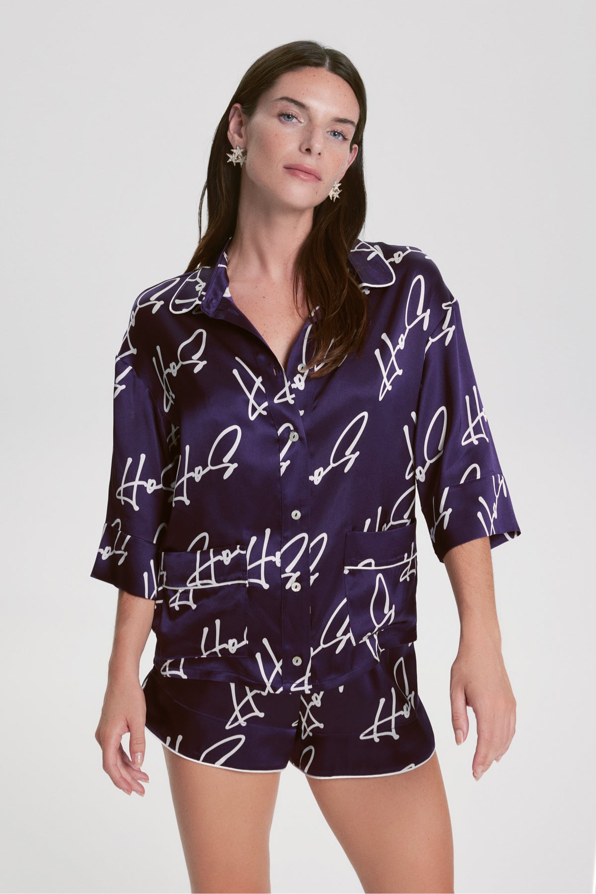 House Of Silk-İpek Rochelle Şort Pijama Takımı Mürdüm-Pijama Takımı-2-Milagron.com