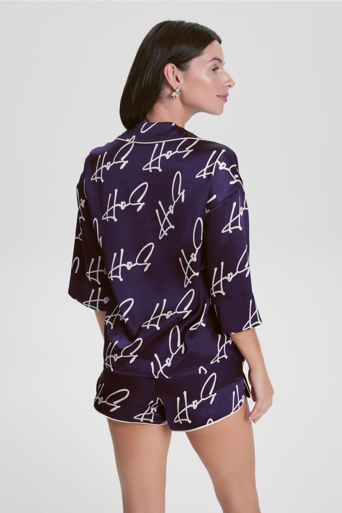 House Of Silk-İpek Rochelle Şort Pijama Takımı Mürdüm-Pijama Takımı-3-Milagron.com