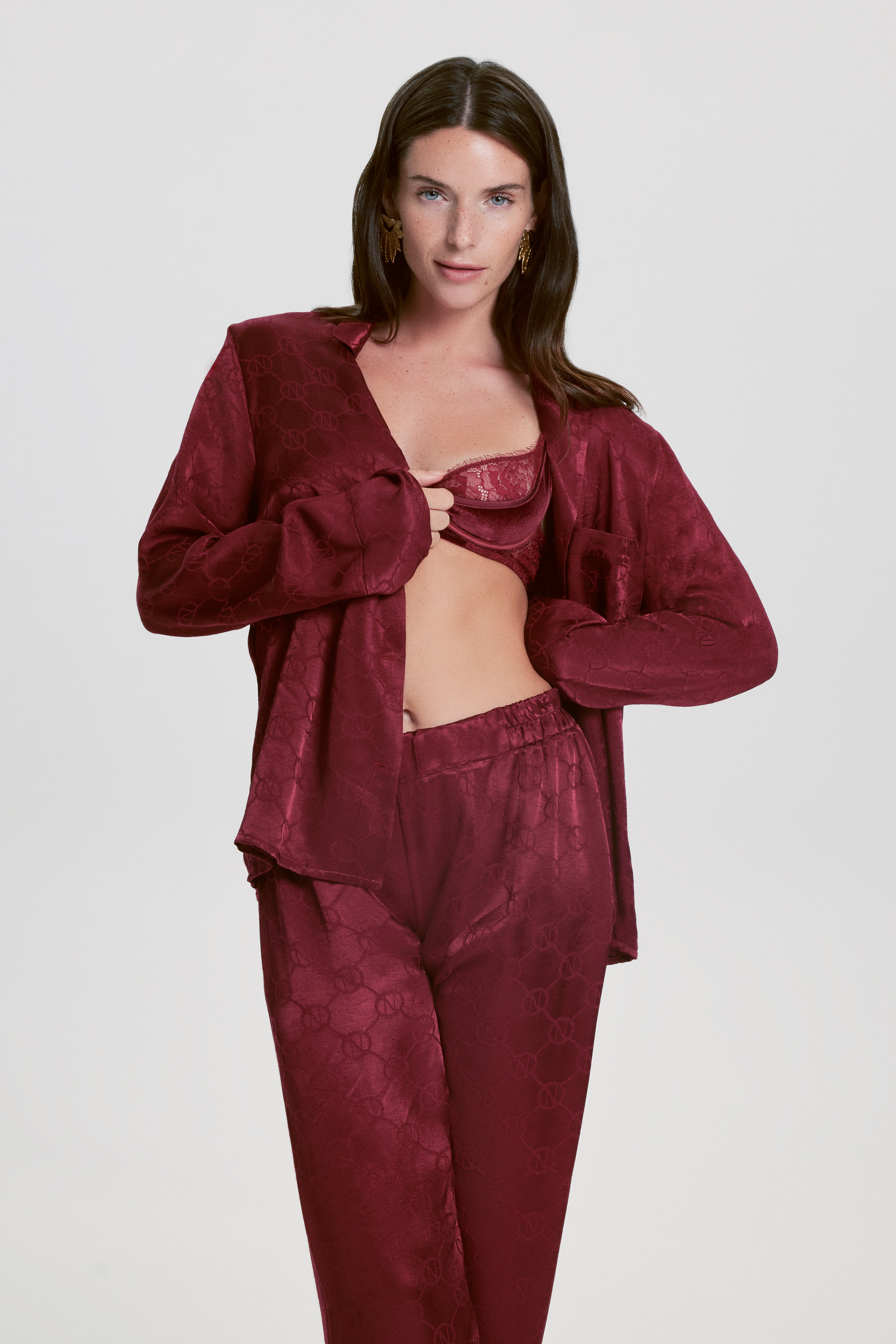 House Of Silk-Jane Viskon Jakarlı Pijama Takımı Bordo-Pijama Takımı-5-Milagron.com