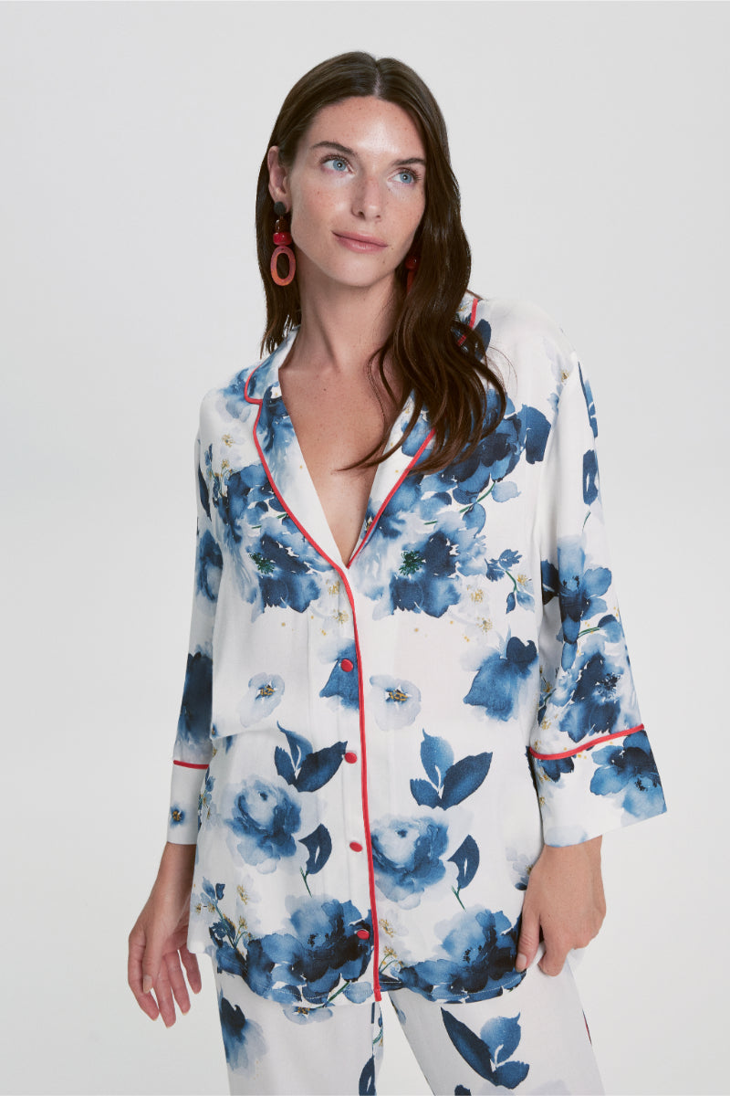 House Of Silk-Lavinia Çiçek Desenli Viskon Pijama Takımı Beyaz-Pijama Takımı-9-Milagron.com