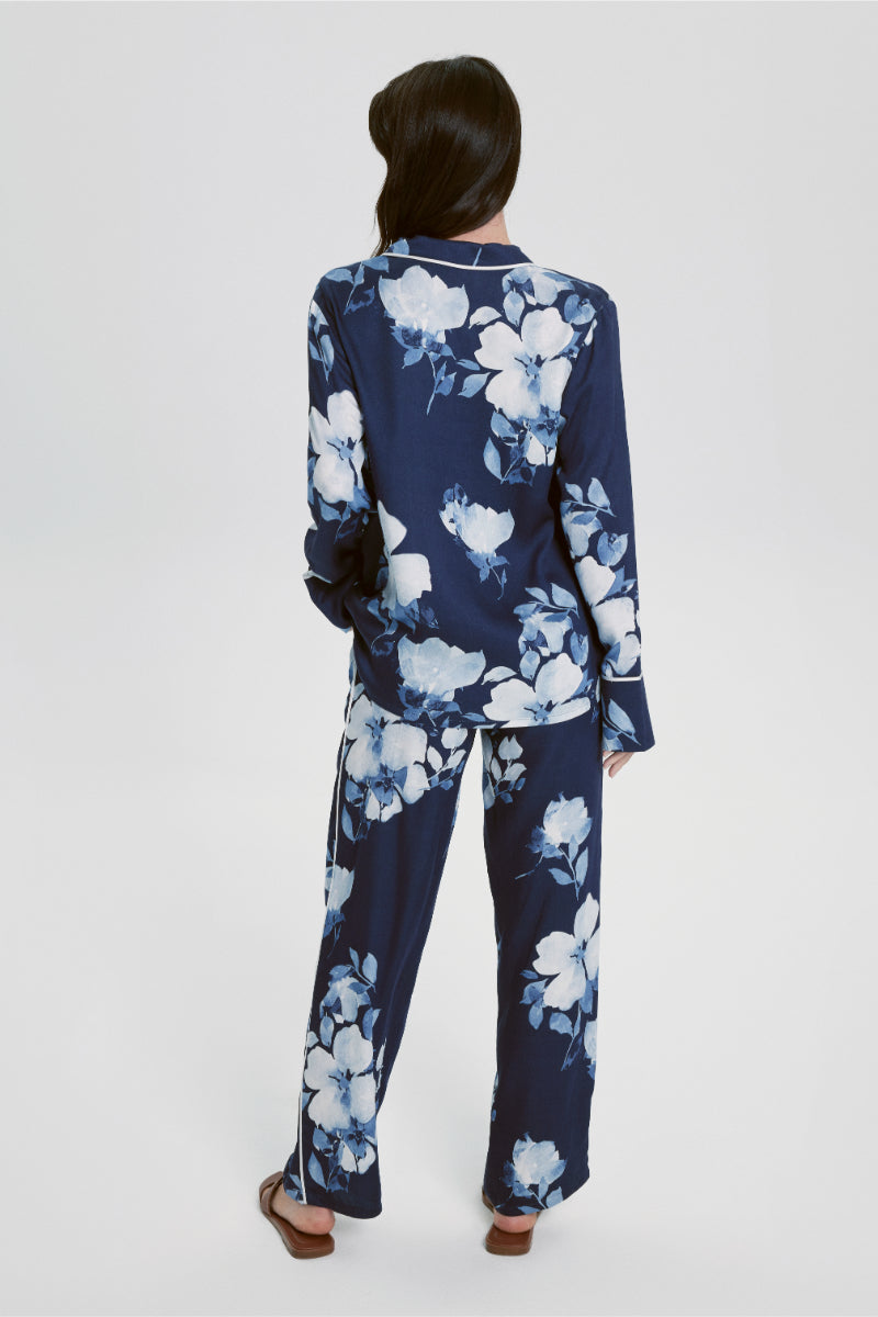 House Of Silk-Lavinia Çiçek Desenli Viskon Pijama Takımı Lacivert-Pijama Takımı-5-Milagron.com