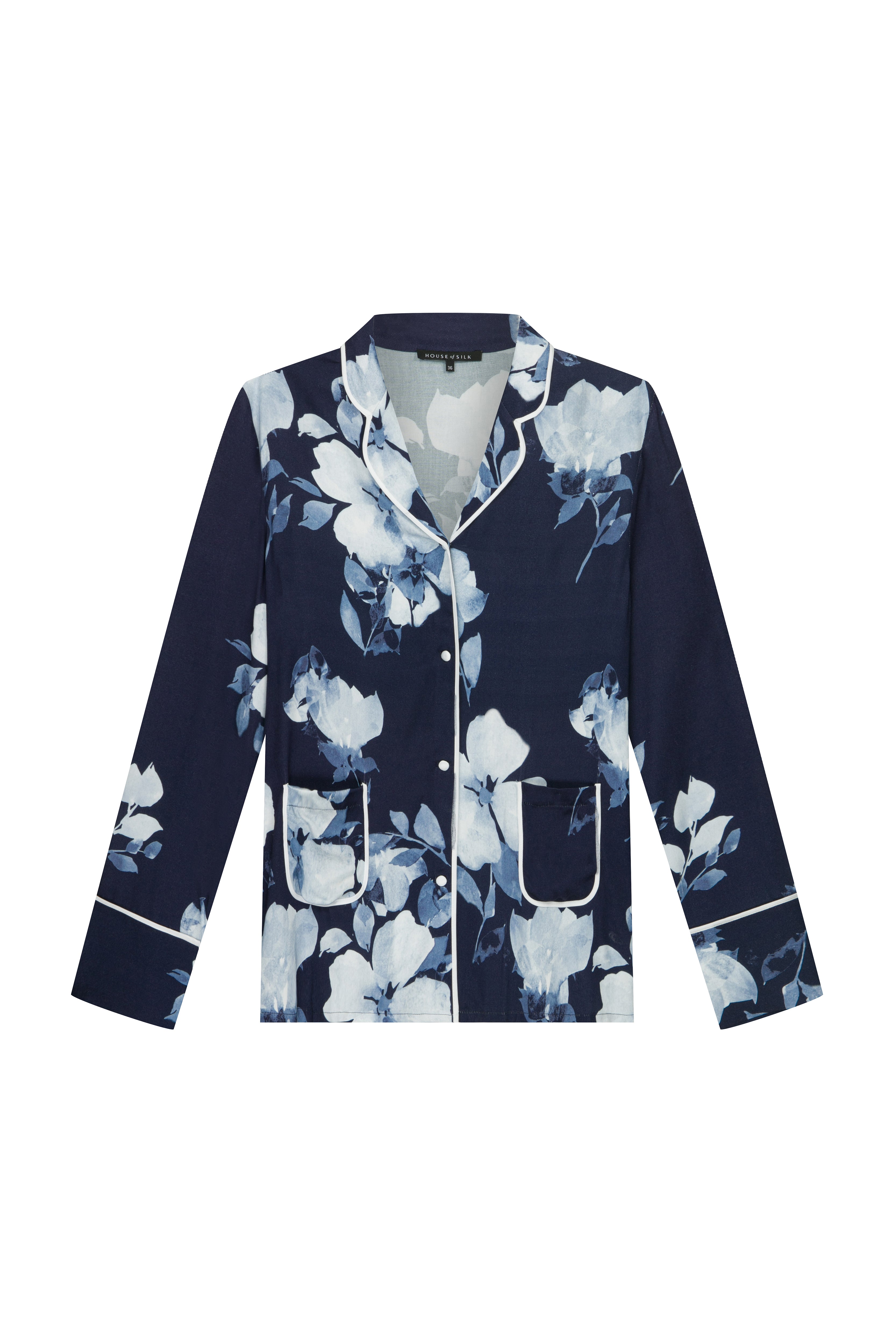 House Of Silk-Lavinia Çiçek Desenli Viskon Pijama Takımı Lacivert-Pijama Takımı-6-Milagron.com