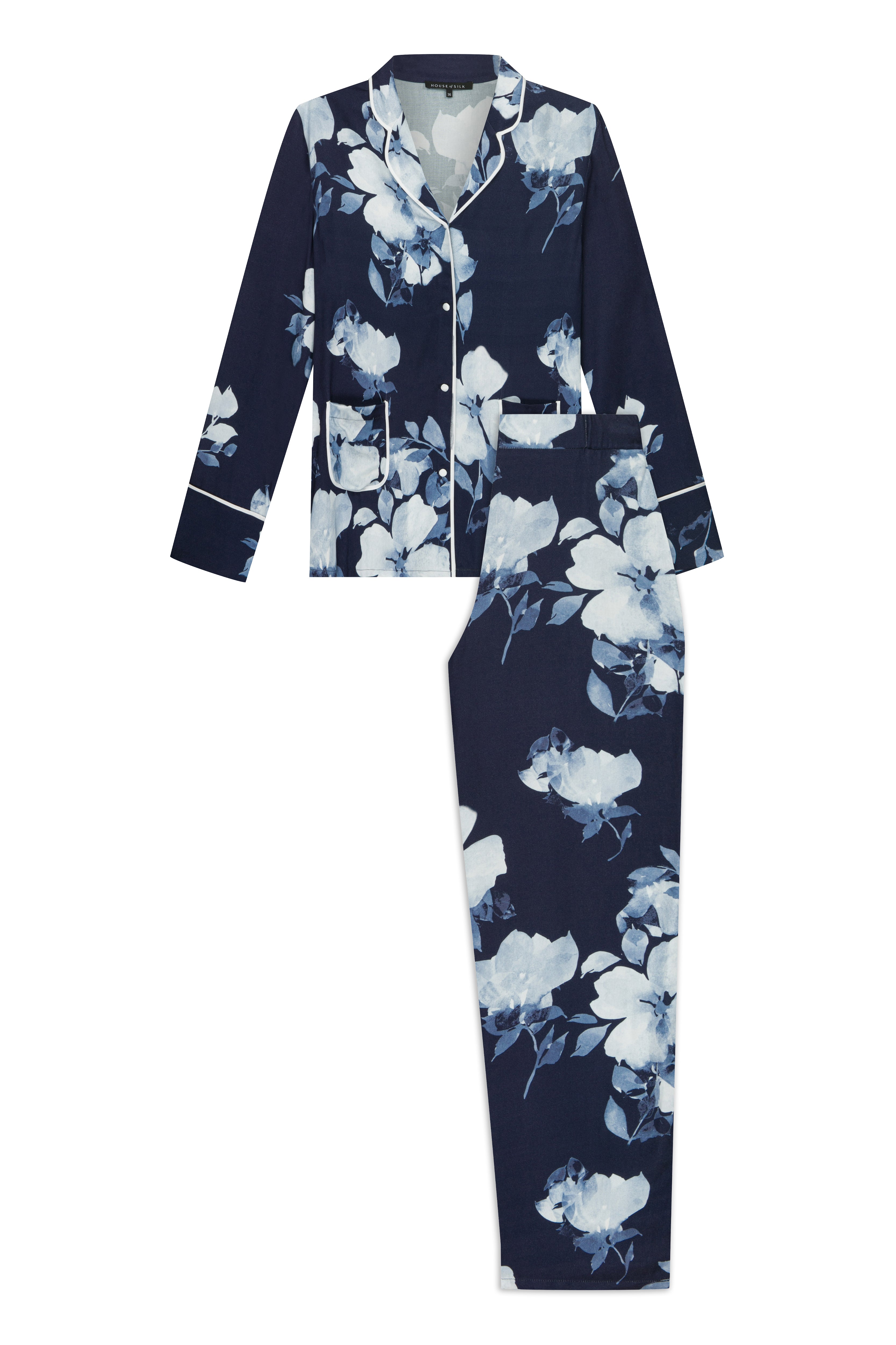 House Of Silk-Lavinia Çiçek Desenli Viskon Pijama Takımı Lacivert-Pijama Takımı-9-Milagron.com