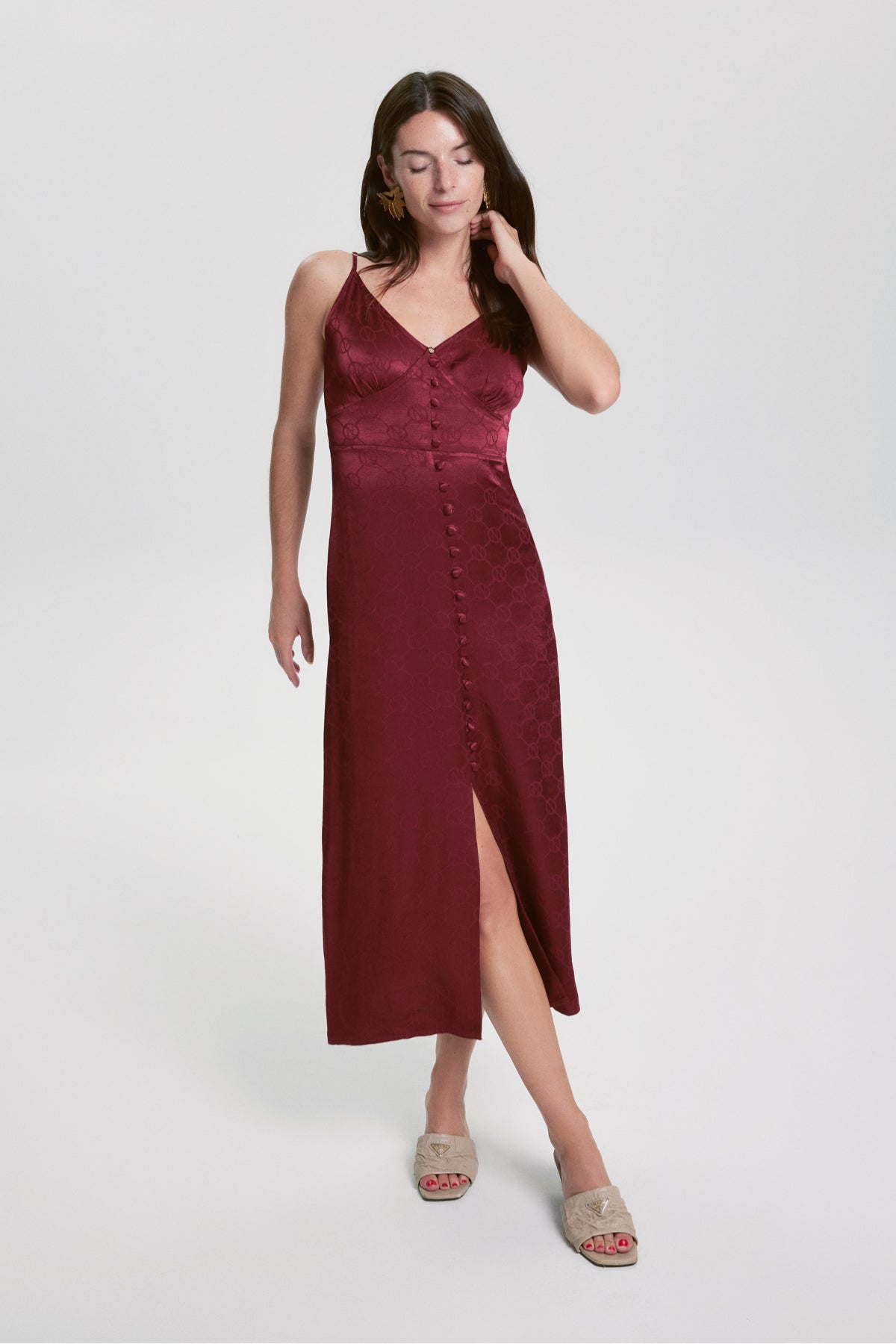 House Of Silk-Marie Viskon Jakarlı Elbise şarap Kırmızısı-Elbise-3-Milagron.com