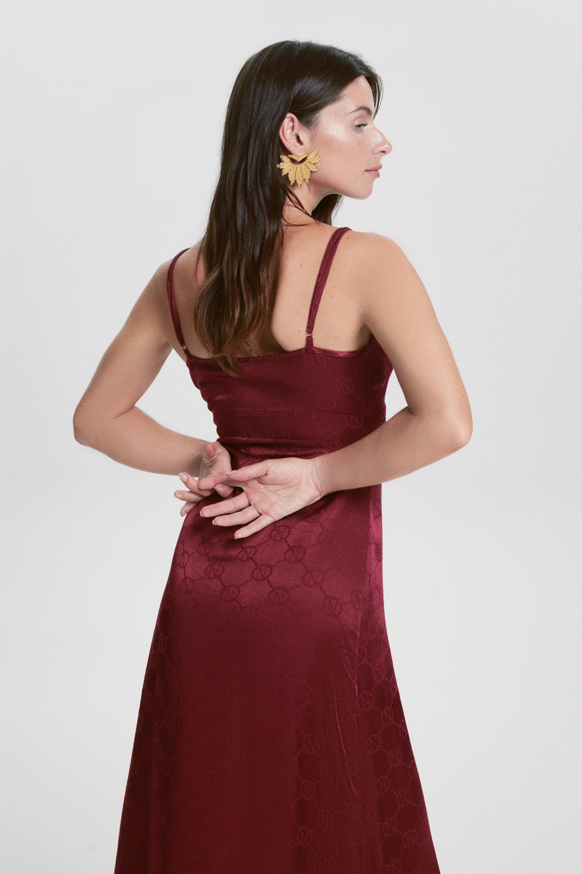 House Of Silk-Marie Viskon Jakarlı Elbise şarap Kırmızısı-Elbise-4-Milagron.com