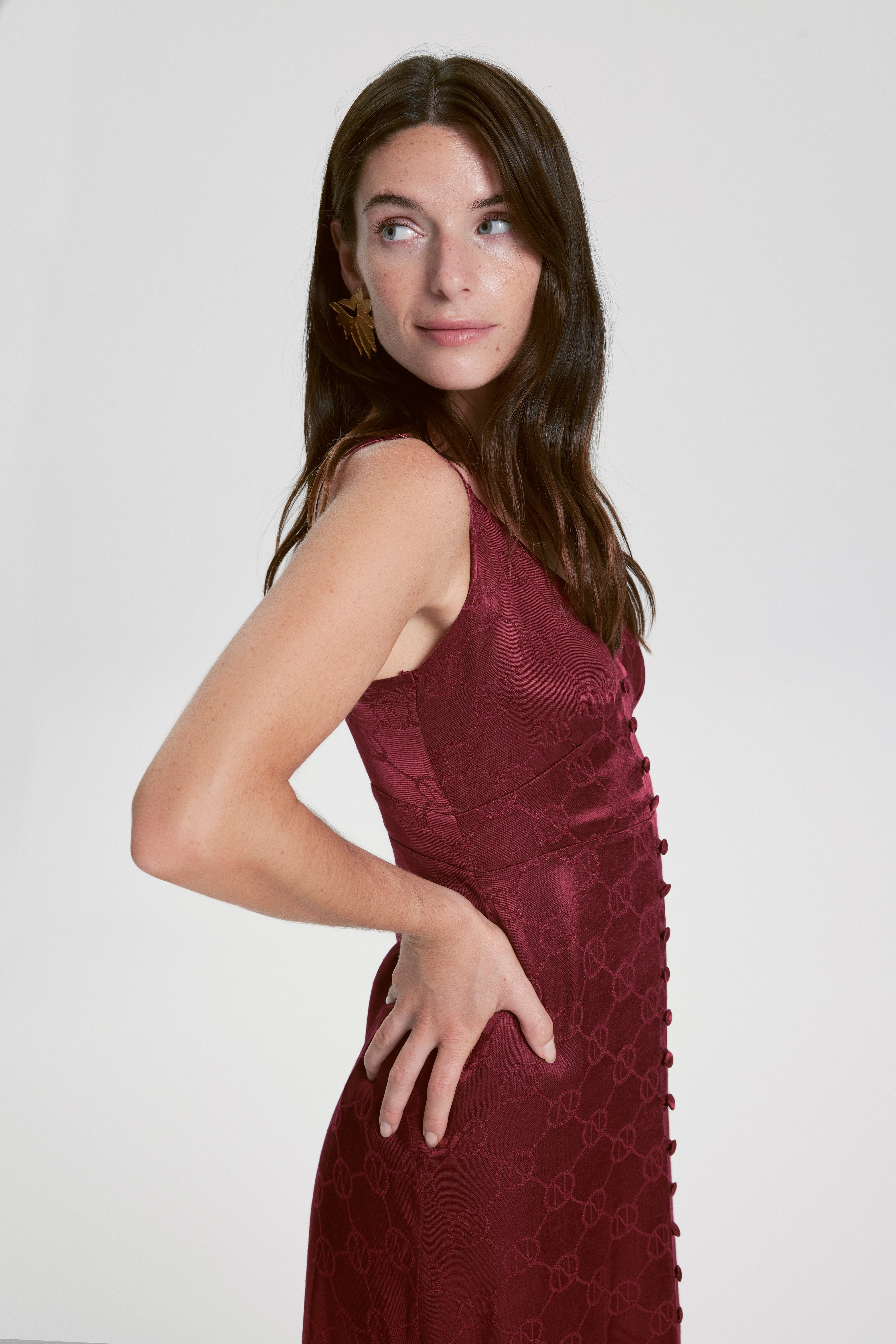 House Of Silk-Marie Viskon Jakarlı Elbise şarap Kırmızısı-Elbise-5-Milagron.com