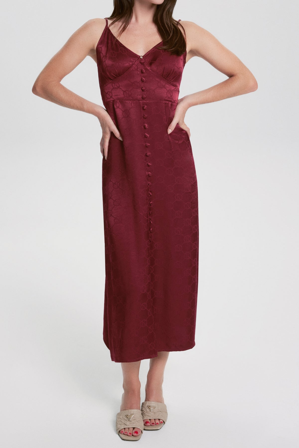 House Of Silk-Marie Viskon Jakarlı Elbise şarap Kırmızısı-Elbise-7-Milagron.com