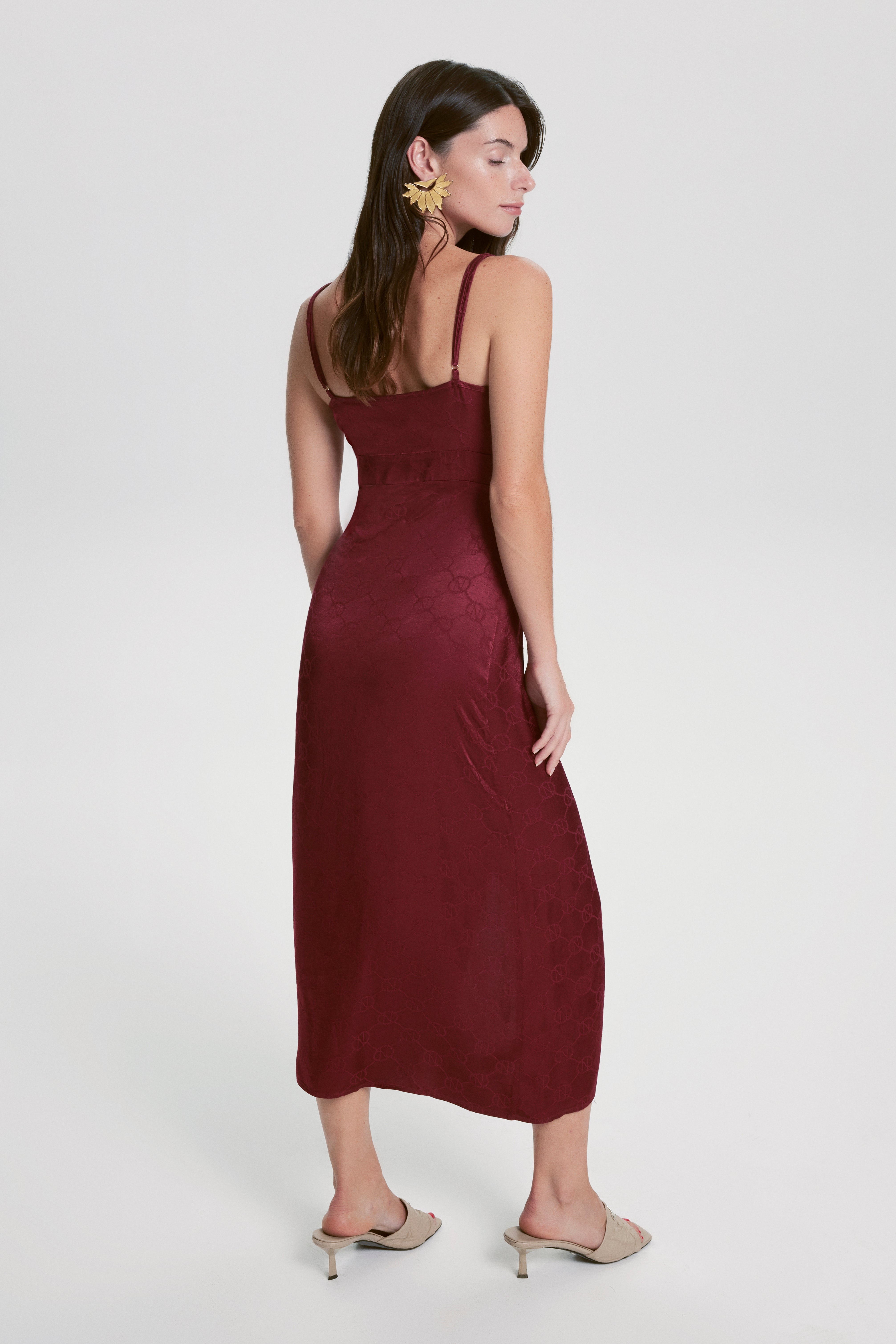 House Of Silk-Marie Viskon Jakarlı Elbise şarap Kırmızısı-Elbise-8-Milagron.com