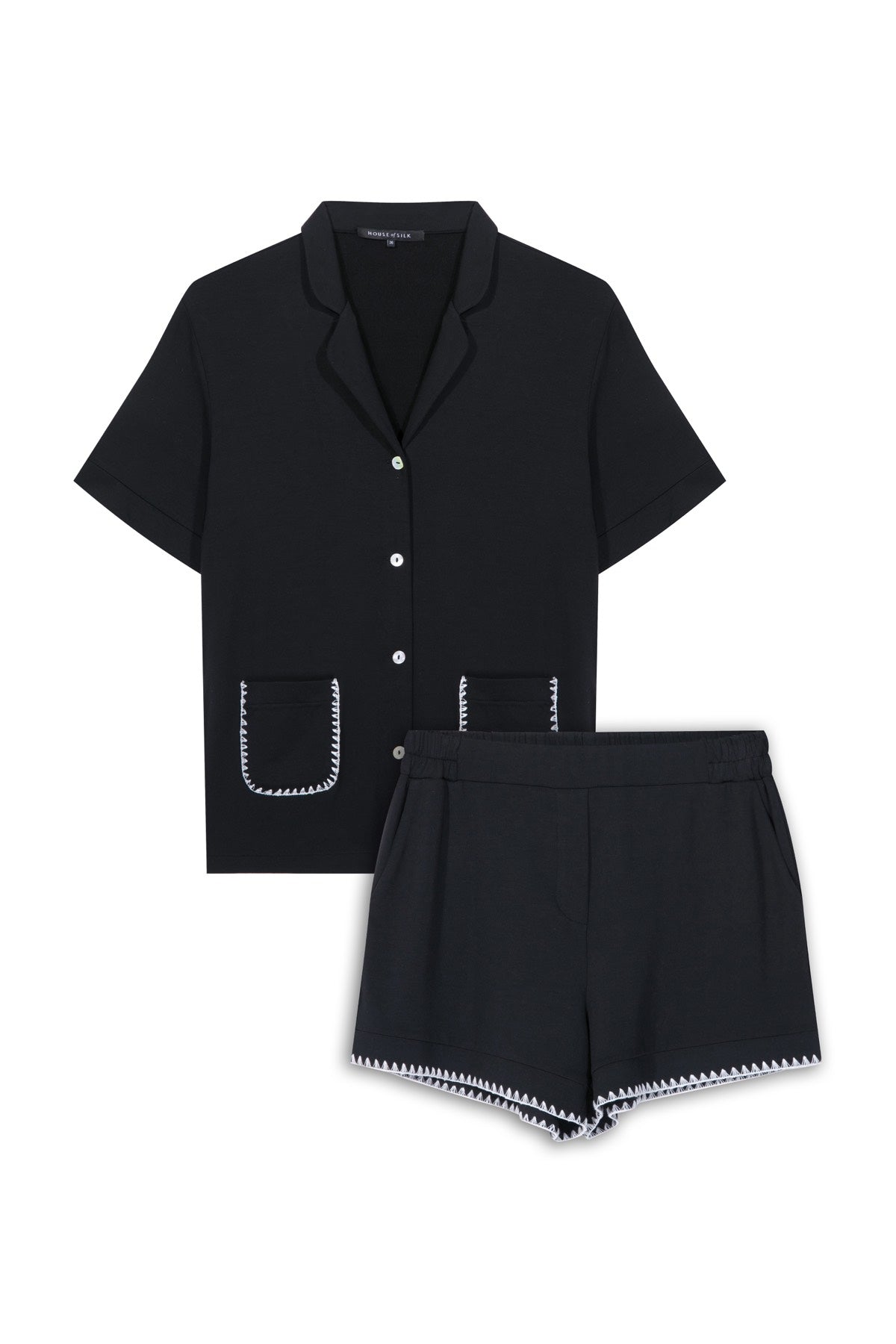 House Of Silk-Talia Viskon Dikiş Detaylı Şort Takım Siyah-Pijama Takımı-8-Milagron.com