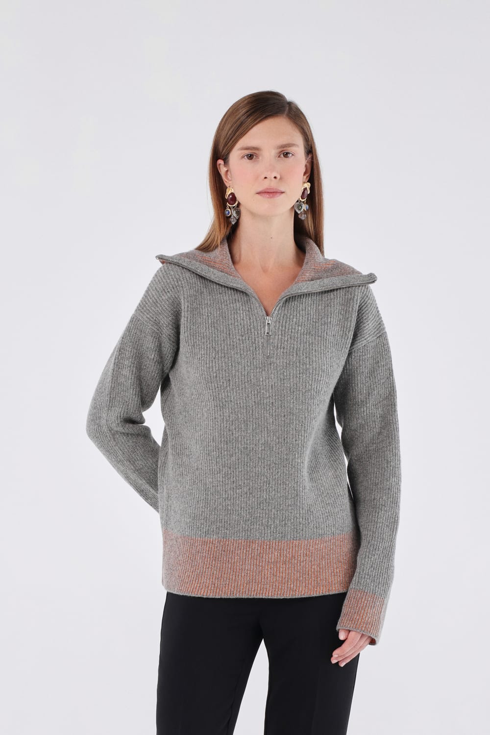 House of IKA-Çift Renkli Fermuarlı Alpaka Kazak-Kazak & Triko-1-Milagron.com