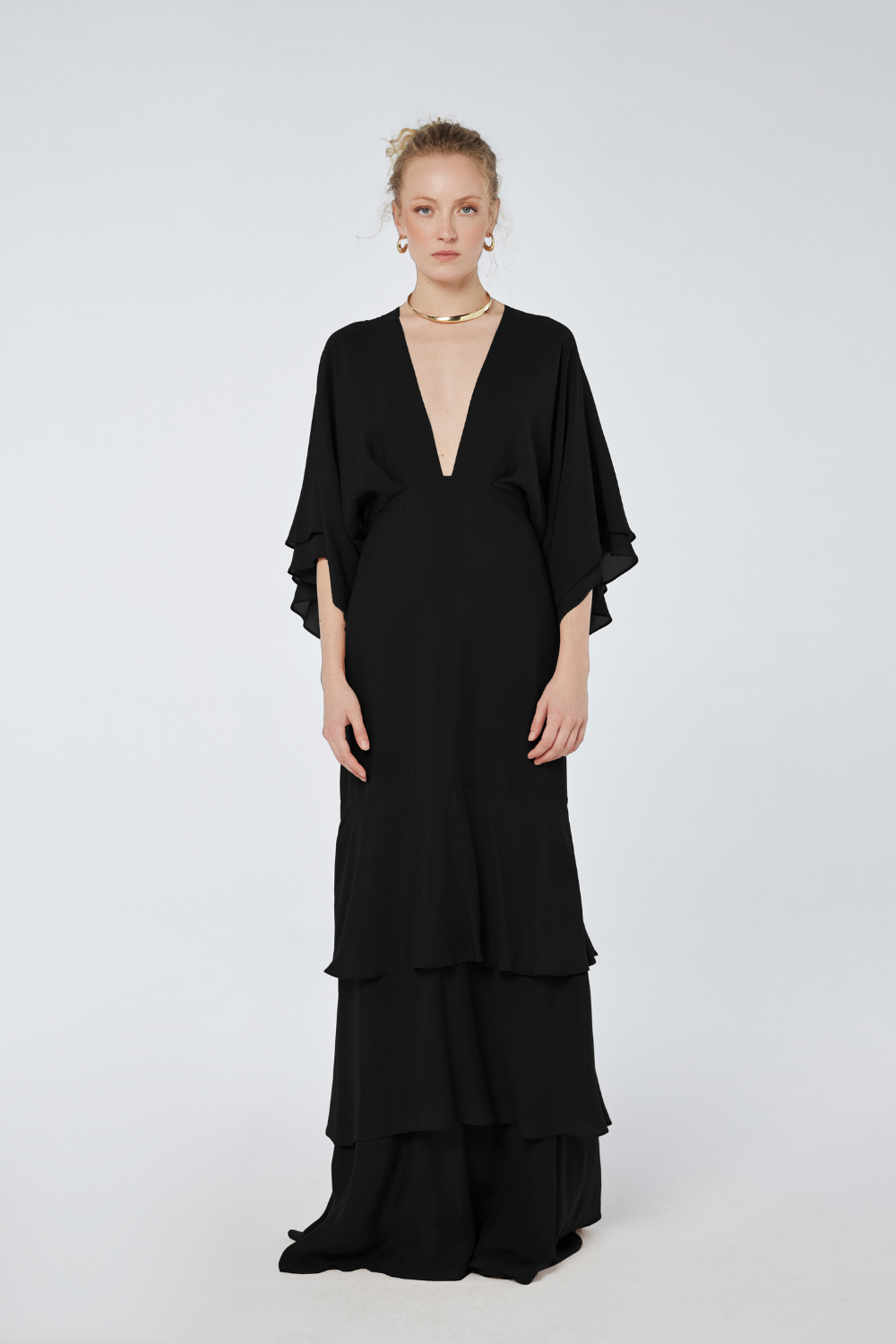 House of IKA-Derin V Yaka Viskon Maxi Elbise-Elbise-1-Milagron.com