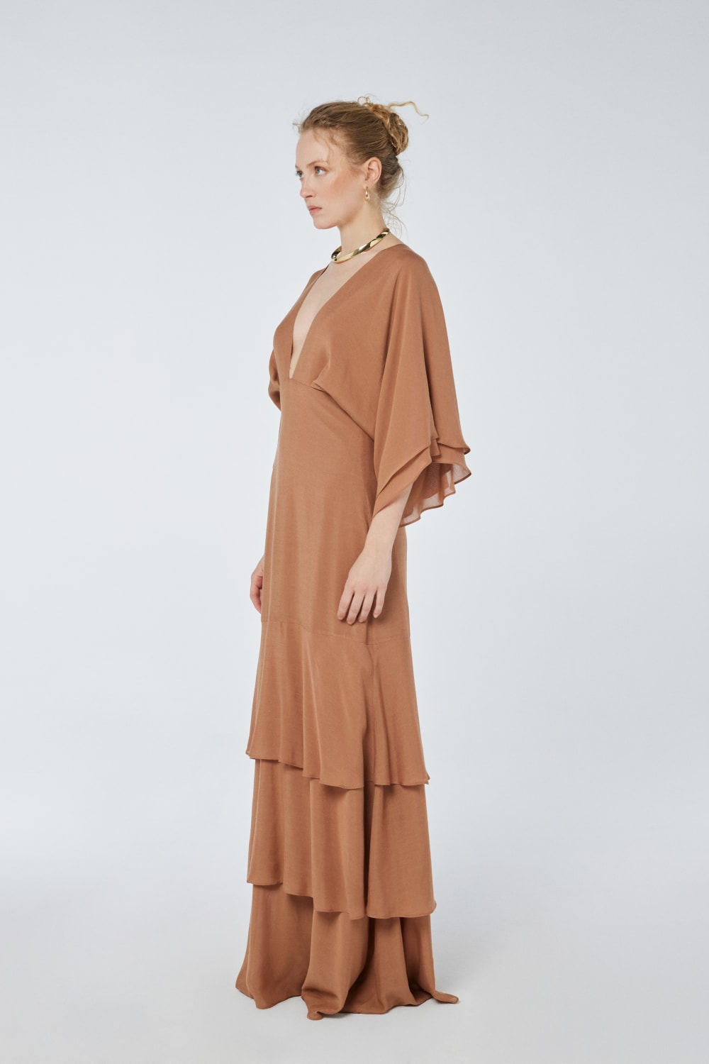 House of IKA-Derin V Yaka Viskon Maxi Elbise-Elbise-2-Milagron.com