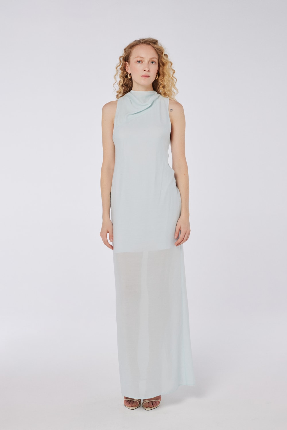 House of IKA-Drapeli Çapraz Sırt Detaylı Maxi Elbise-Elbise-1-Milagron.com