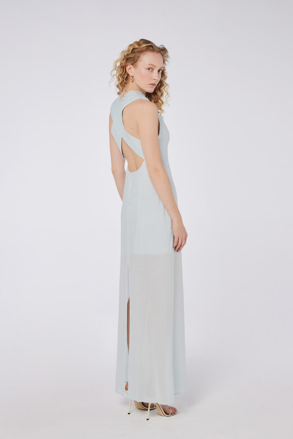 House of IKA-Drapeli Çapraz Sırt Detaylı Maxi Elbise-Elbise-3-Milagron.com