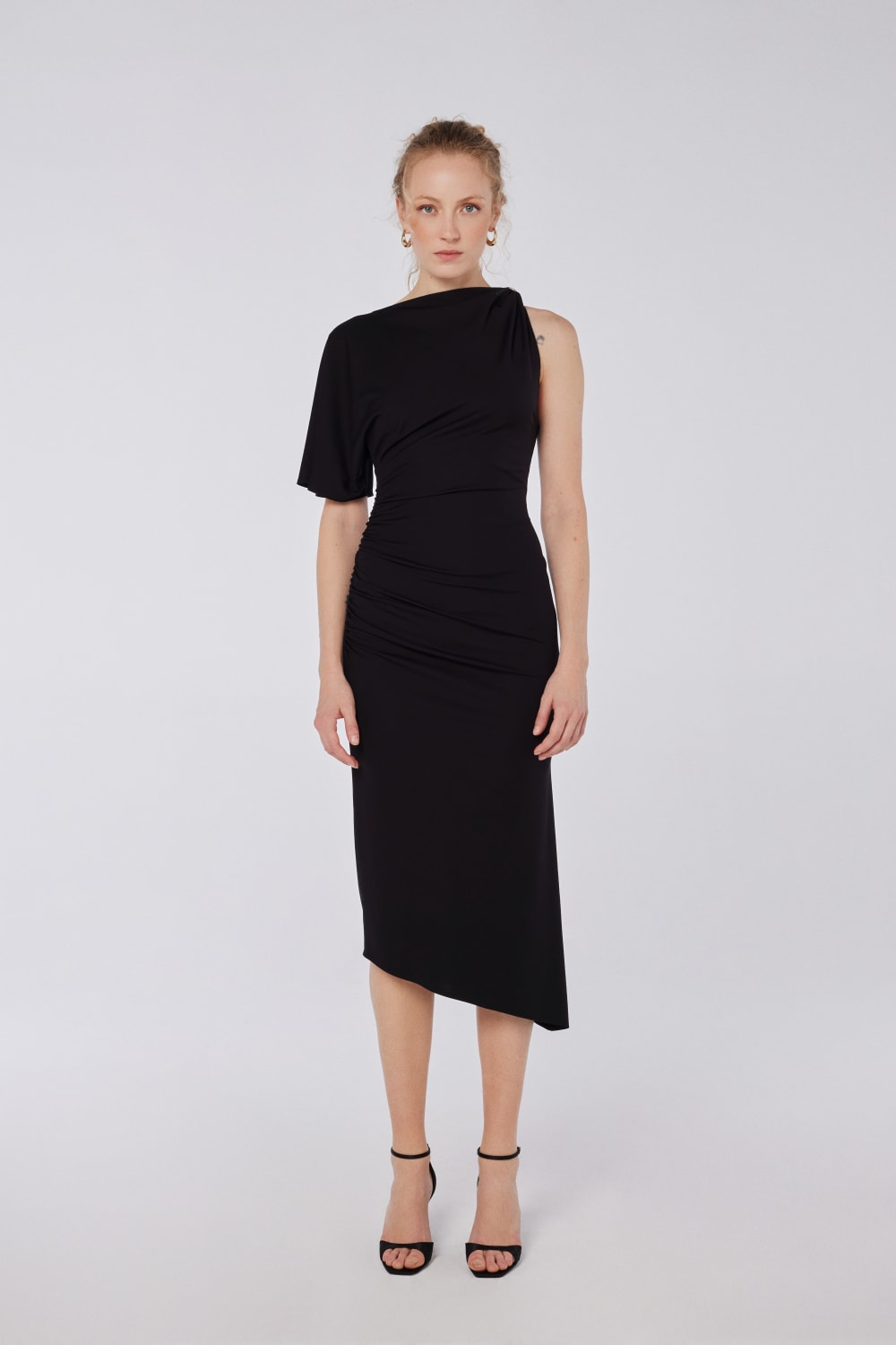 House of IKA-Drapeli Tek Omuz Tokalı Elbise-Elbise-1-Milagron.com