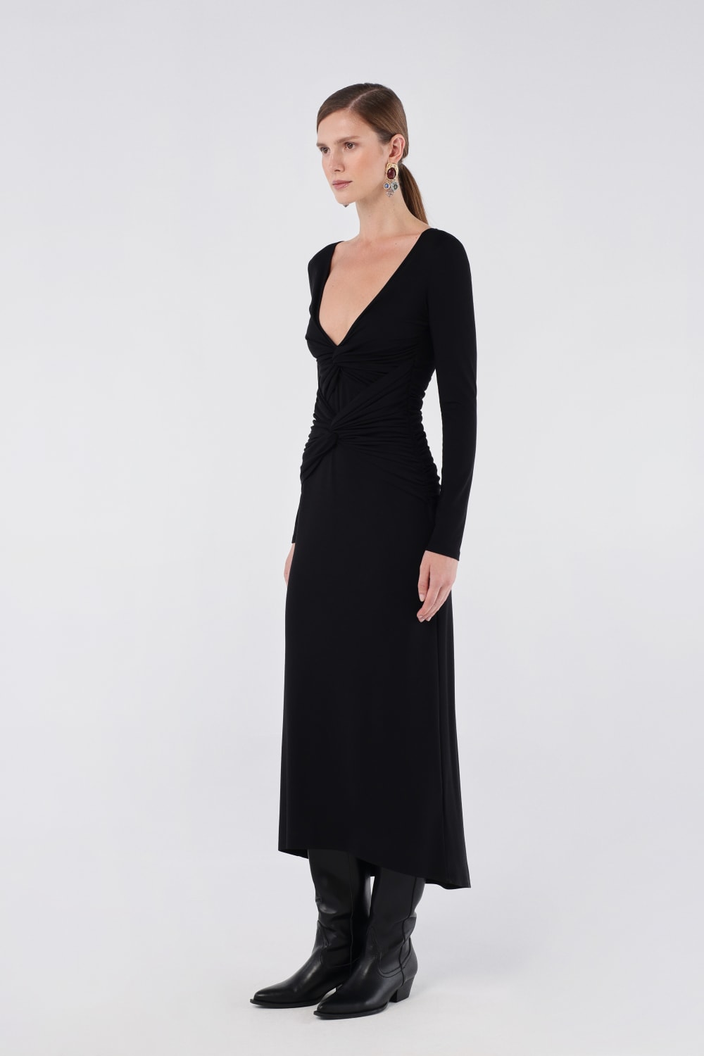 House of IKA-Düğümlü Uzun Kollu Midi Elbise-Elbise-2-Milagron.com