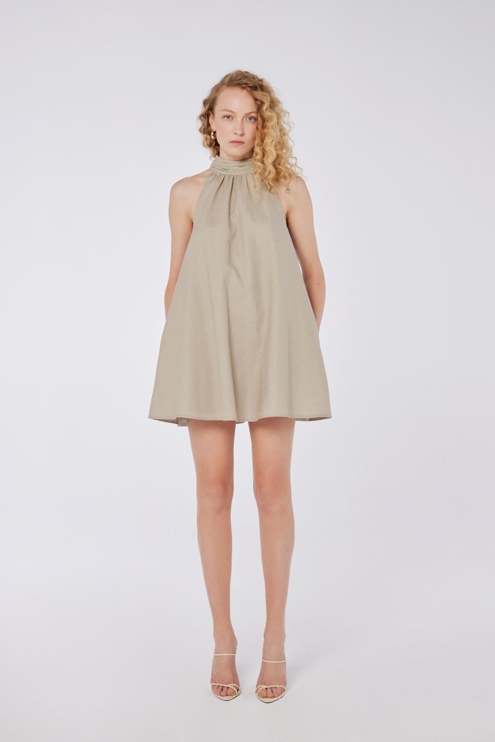 House of IKA-Halter Yaka Keten Mini Elbise-Elbise-1-Milagron.com